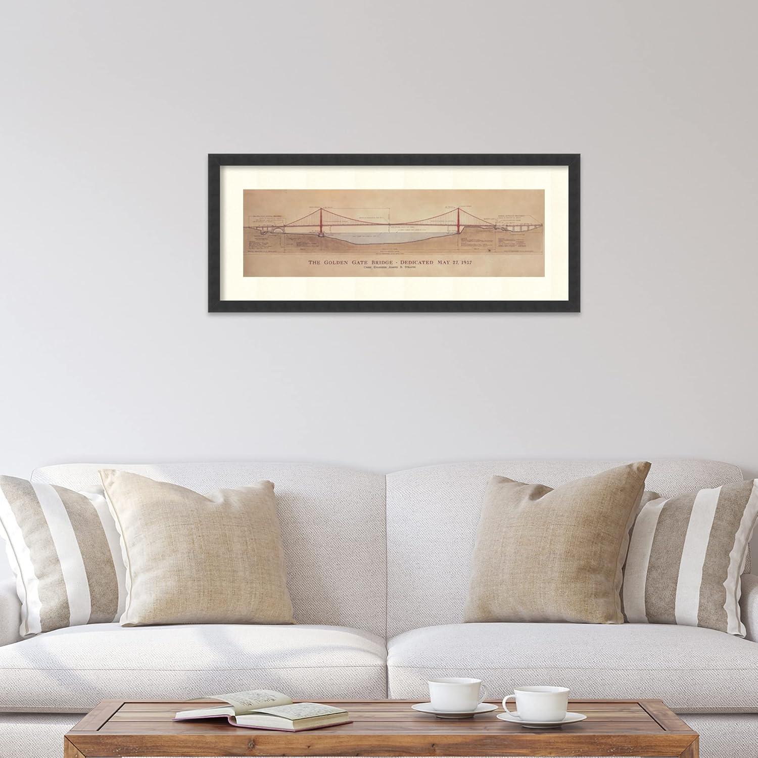 Golden Gate Bridge Architectural Drawing Framed Print, 40 x 17 Inch