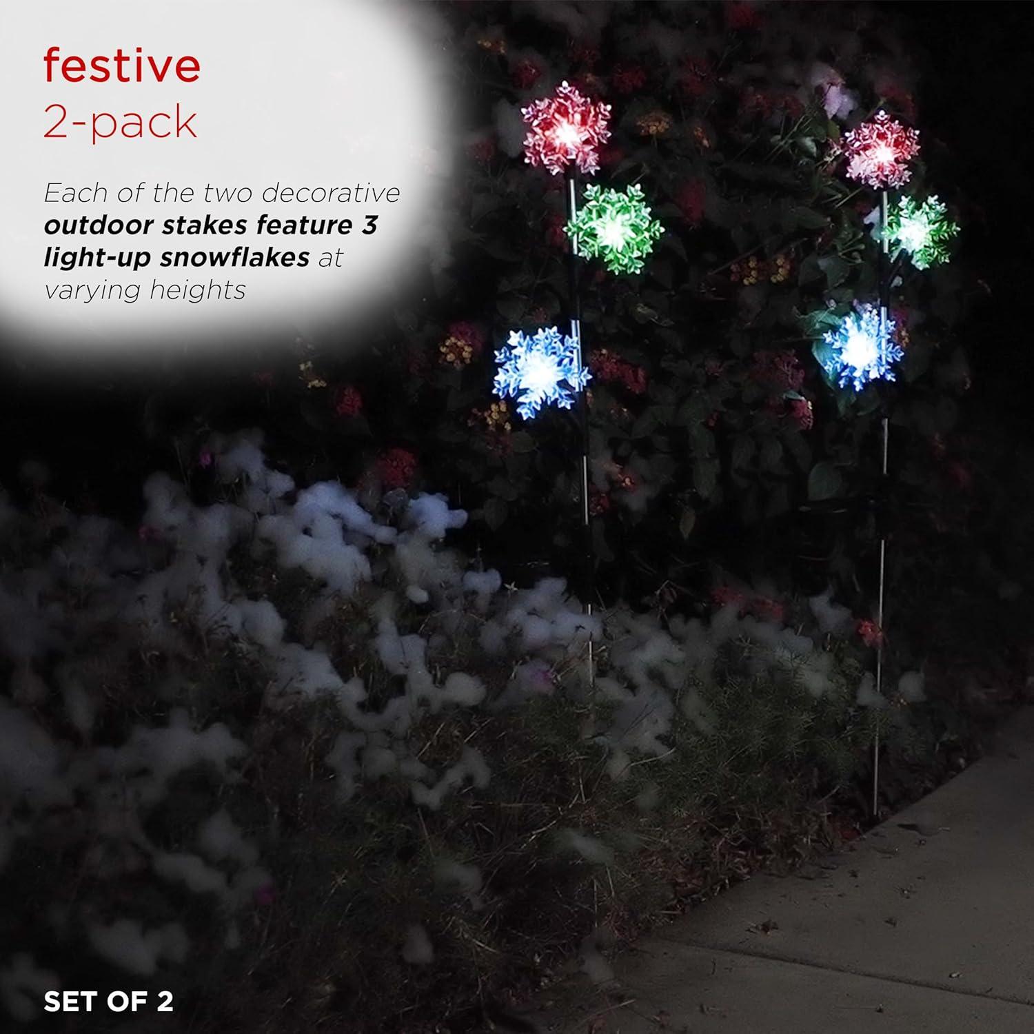 Alpine Corporation  Outdoor Garden Stakes LED Lights (Set of 2) Multi - Snowflake 32"