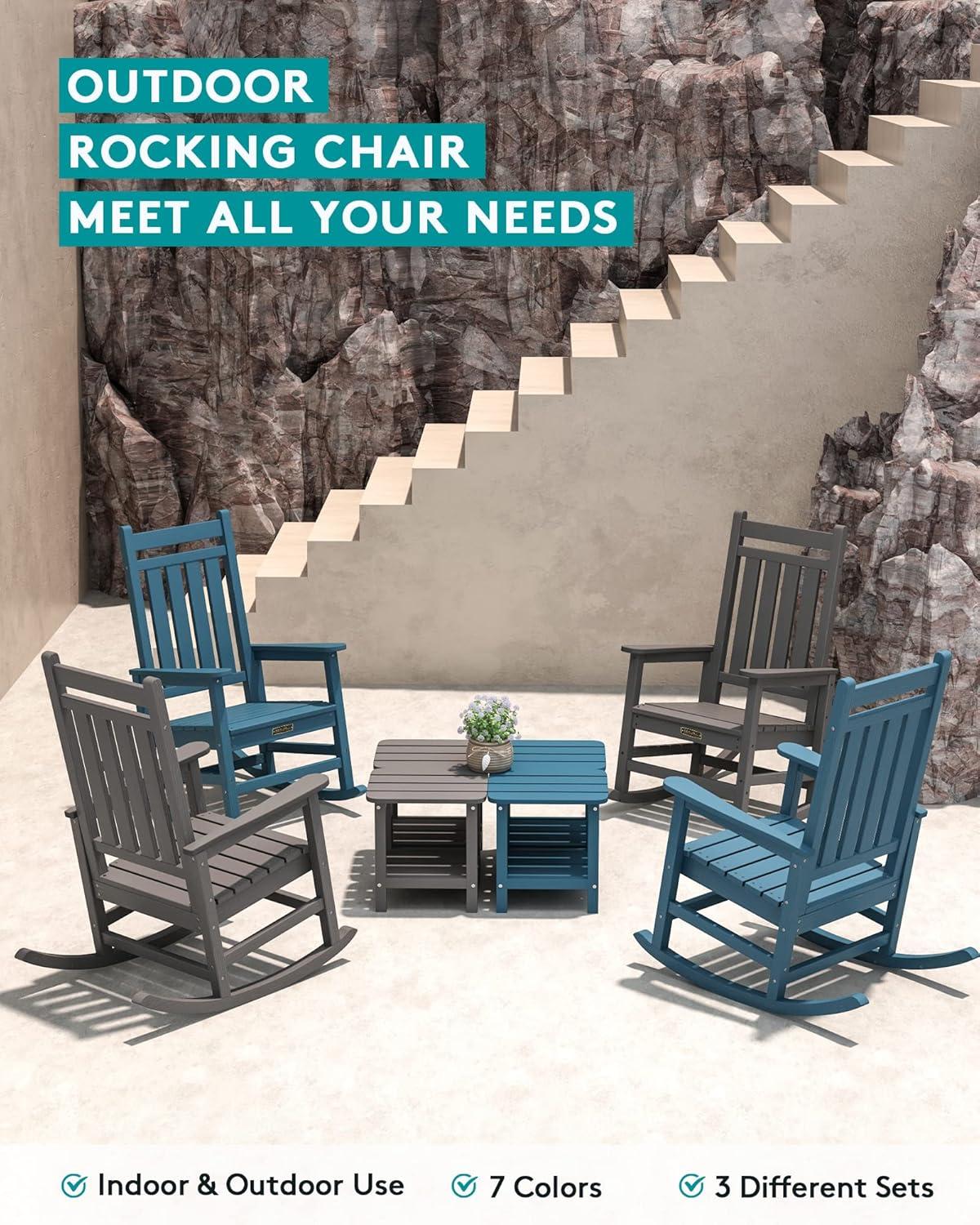 Grey Polyethylene Outdoor Rocking Chair with Arms