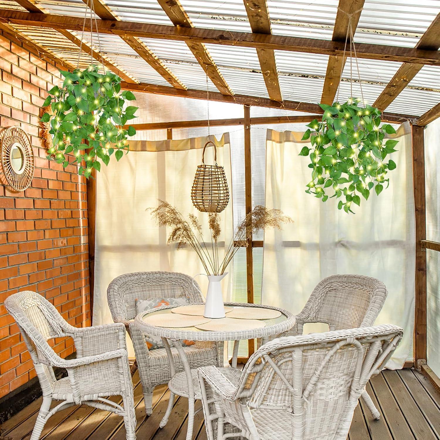 Hanging Plant Fake Plants with Pots, 2 Pack Artificial Plants, Faux Anthurium Leaf Basket for Wall Home Room Indoor Outdoor Decor