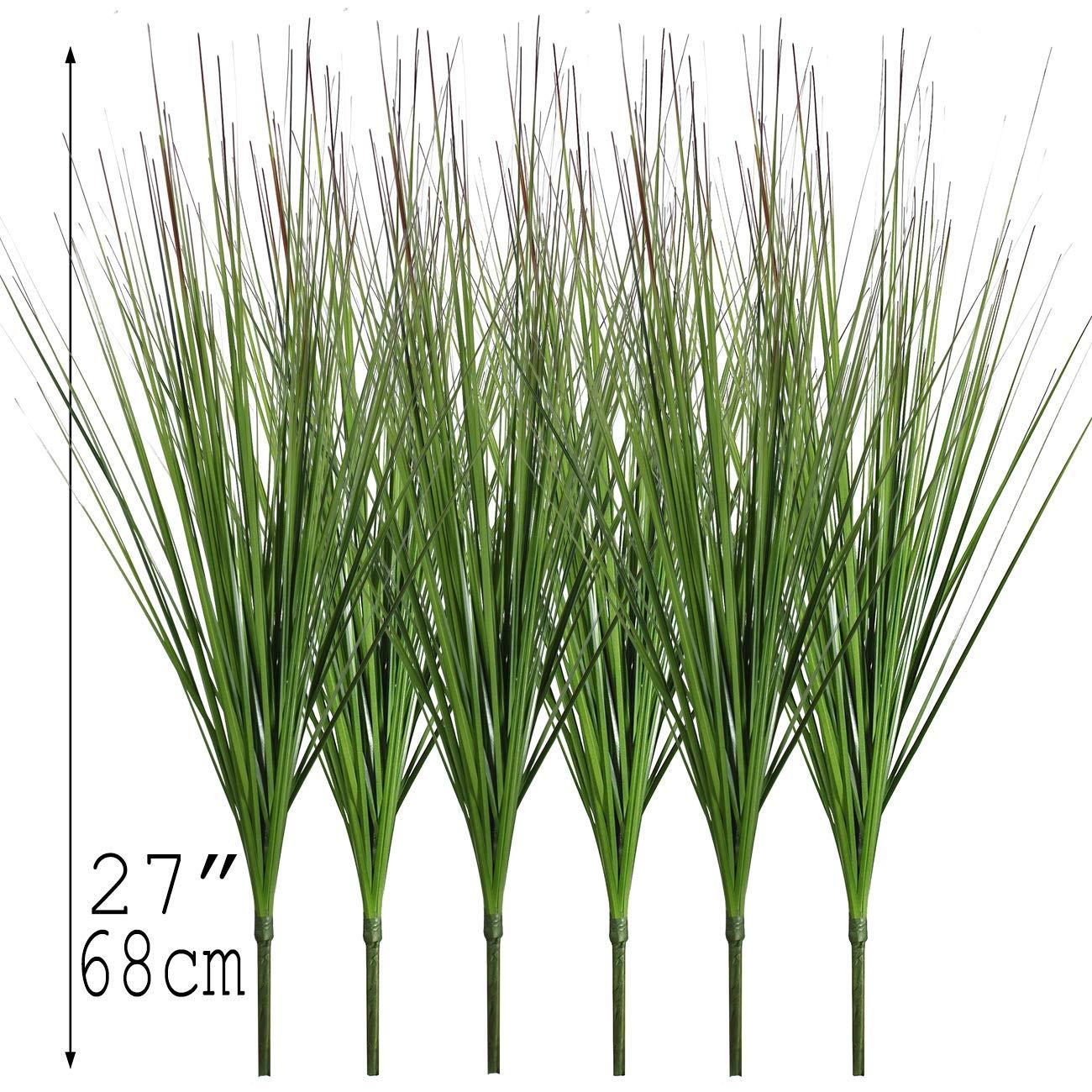 Artificial Plants 6PCS 27“ Fake Tall Onion Grass Faux Plant,Artificial Grass Greenery Shrubs Bushes for Garden Porch Window Box Shop Office Home Décor