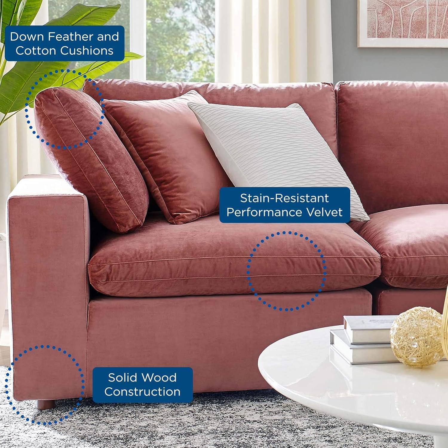 Modway Commix Down Filled Overstuffed Velvet Loveseat in Dusty Rose Pink