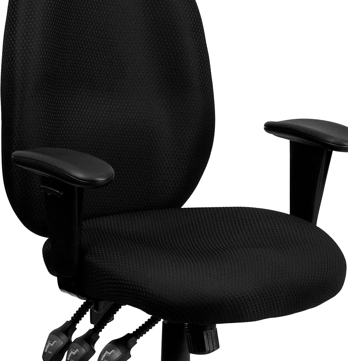 Flash Furniture Rochelle High Back Black Fabric Multifunction Ergonomic Executive Swivel Office Chair with Adjustable Arms