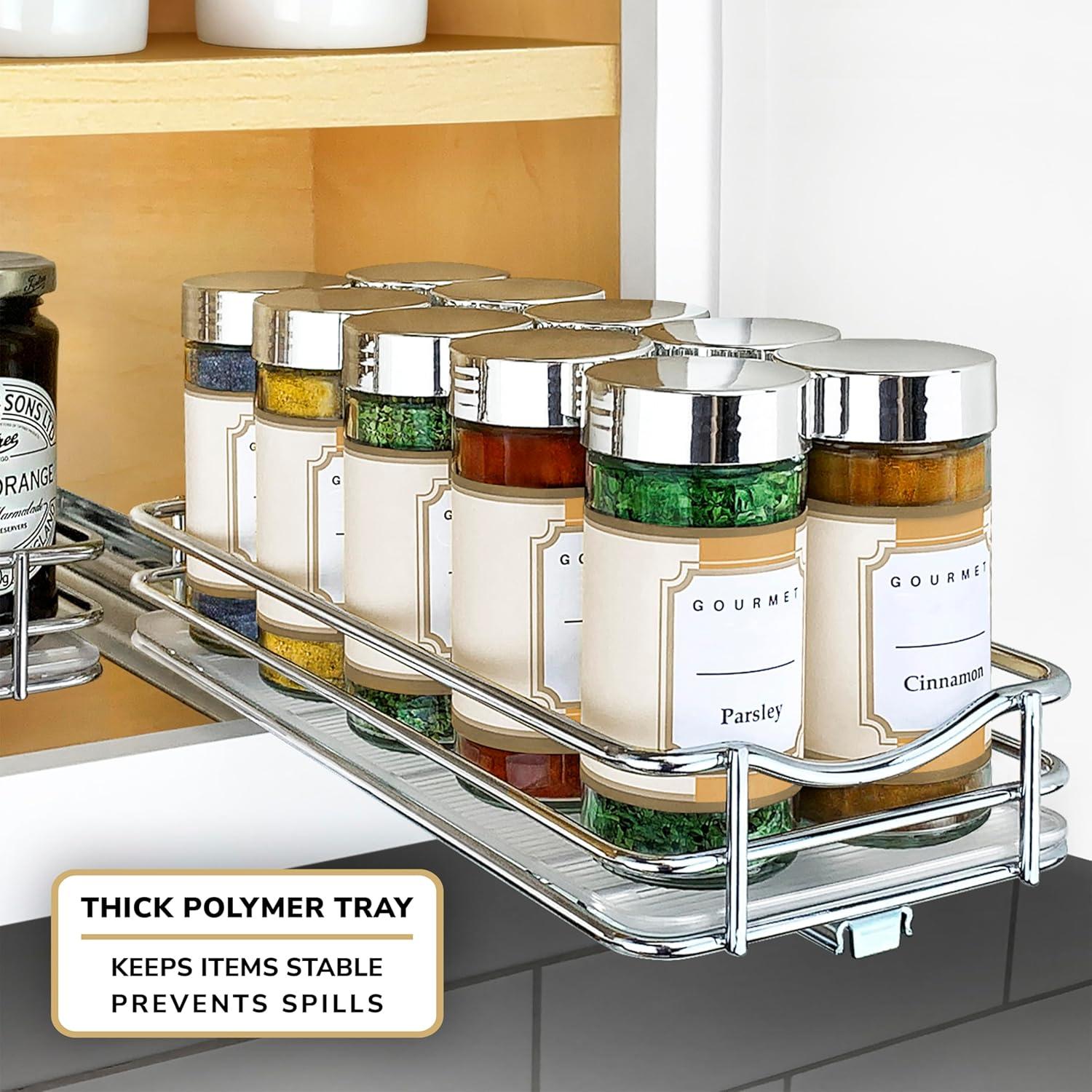 Lynk Professional Slide Out Spice Rack Upper Cabinet Organizer- 4" Wide: Chrome-Plated Kitchen Storage, Pull Out System
