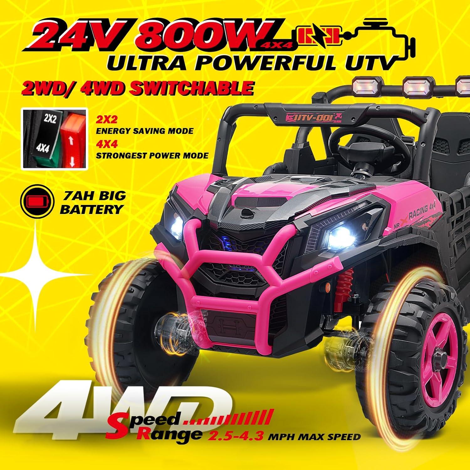 Pink 24V 2-Seater Ride-On UTV with Remote Control