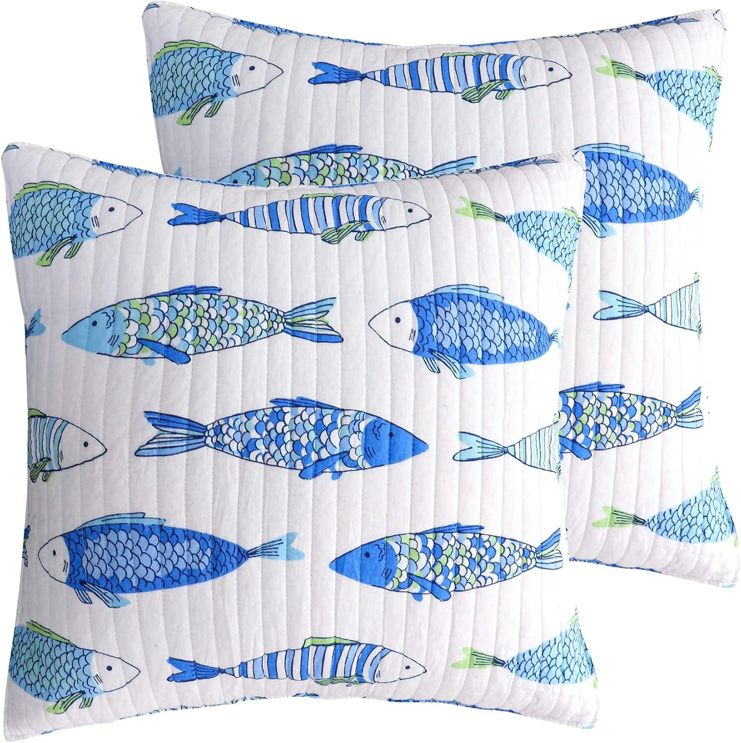 Catalina Blue Fish Cotton Euro Sham Set