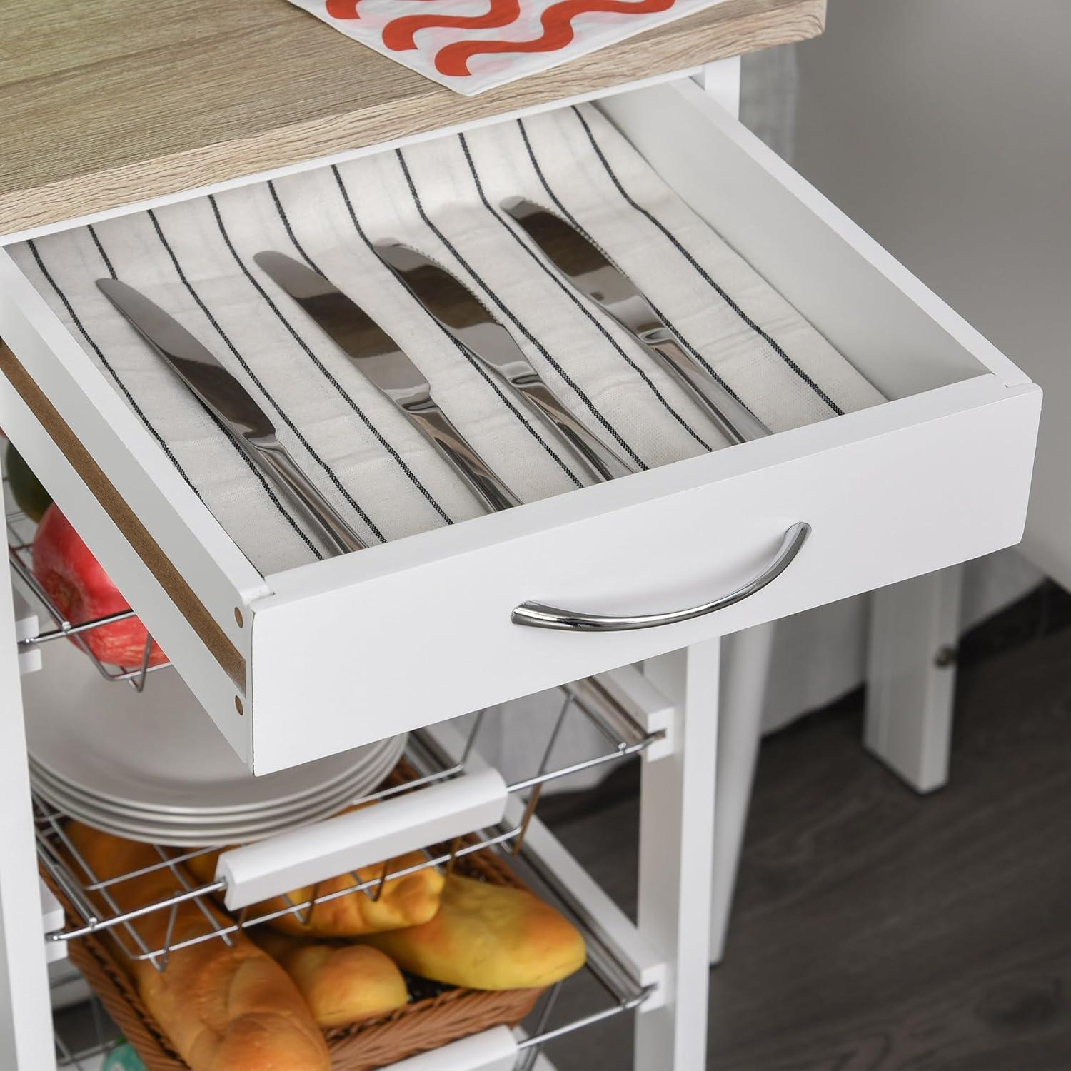 HOMCOM 32.25" Wooden Rolling Kitchen Storage Cart, Trolley Cart on 360° Swivel Wheels with Storage Drawer, Gray