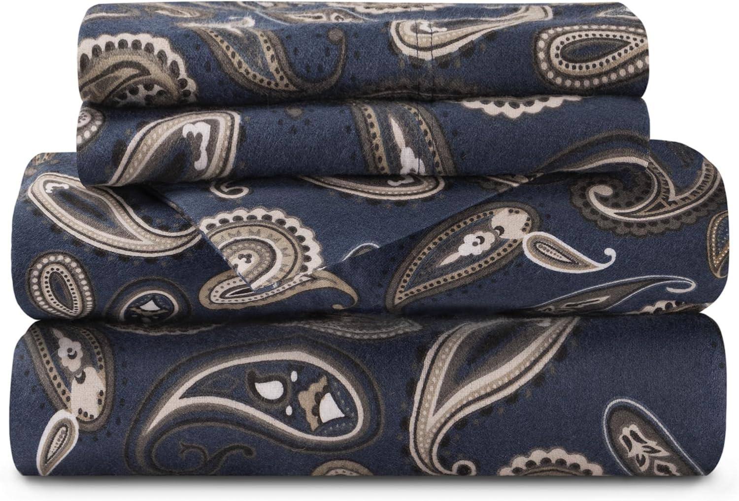 Superior Vintage Floral Paisley Flannel Cotton Bed Sheet Set