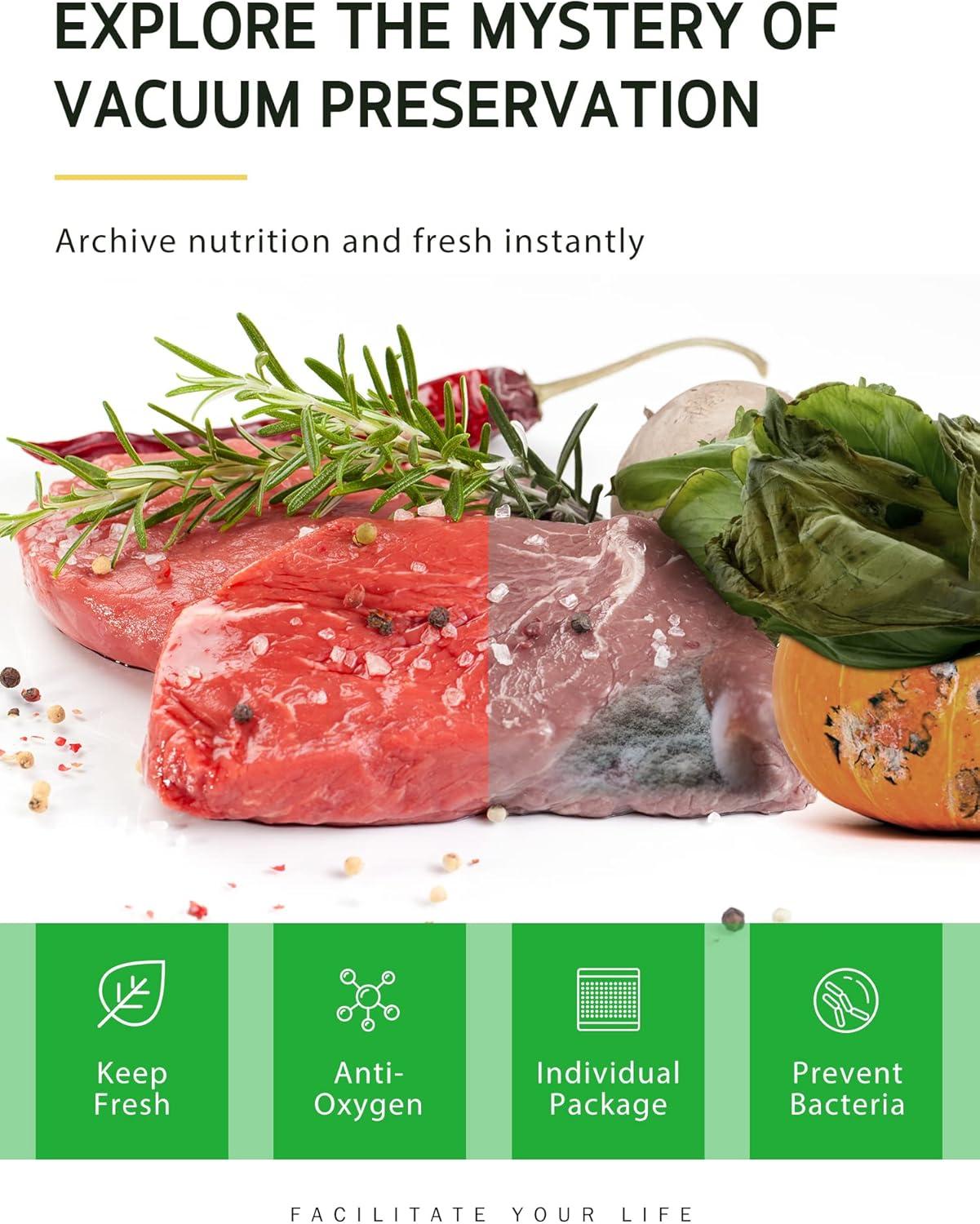 Syntus Vacuum Sealer Bags, 2 Rolls 8" x 50' Commercial Grade Bag Rolls, BPA Free Food Vac Bags for Storage, Meal Prep or Sous Vide