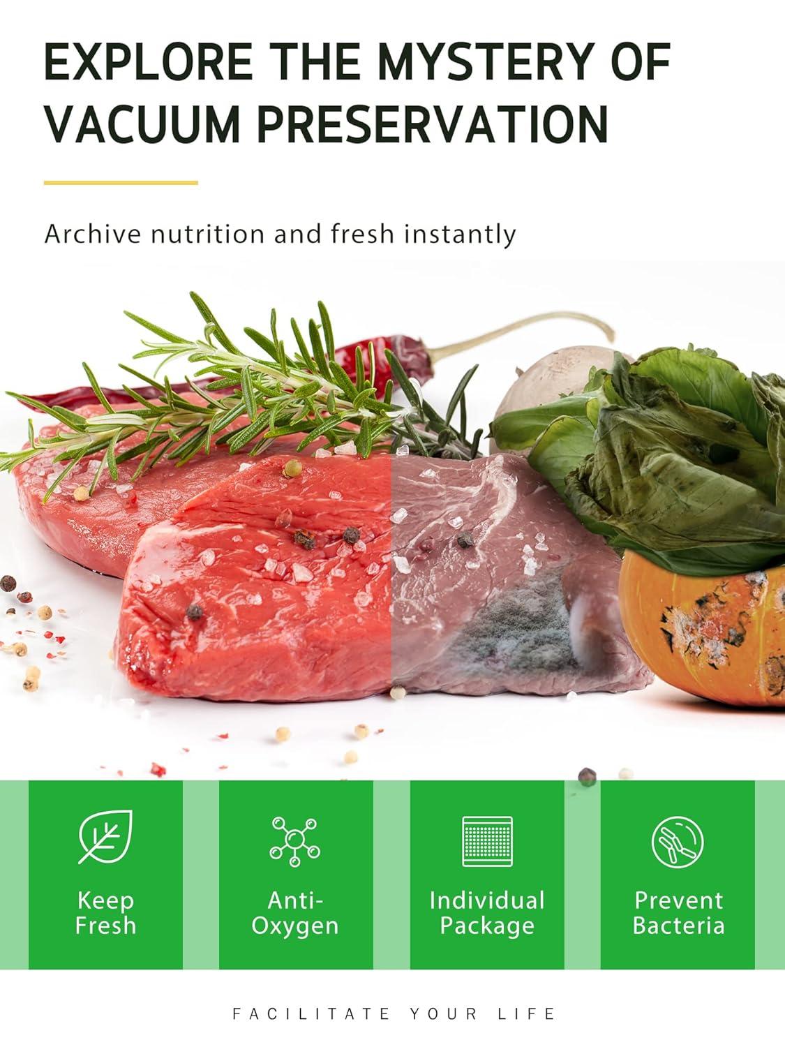 Syntus Vacuum Sealer Bags, 2 Rolls 8" x 50' Commercial Grade Bag Rolls, BPA Free Food Vac Bags for Storage, Meal Prep or Sous Vide