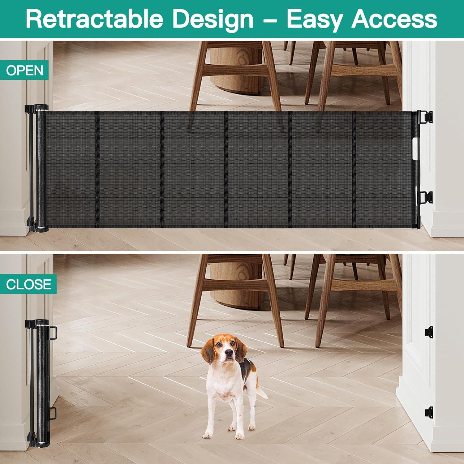 24 Inches Tall Retractable Baby Gates for Doorways, Short Dog Gates to Step Over, Extends up to 55" Wide, Reinforced Mesh Baby Gate for Kids or Pets, Gates Puppy Gates for The House (Black)
