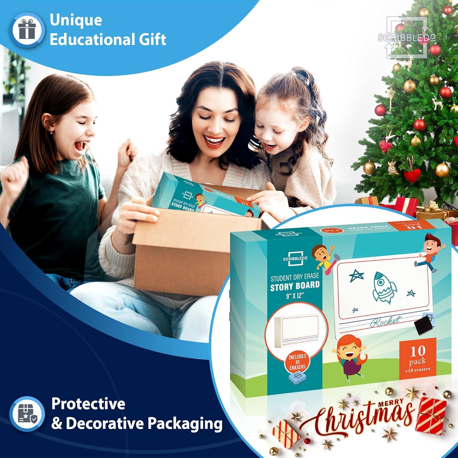 10 Pack Double Sided Whiteboards 9”x12” Story Lined Dry Erase Boards for Kids Writing Board Age 3-5 Practice Drawing Small White Board Teacher Elementary Grade 1 Kindergarten Preschool + Erasers