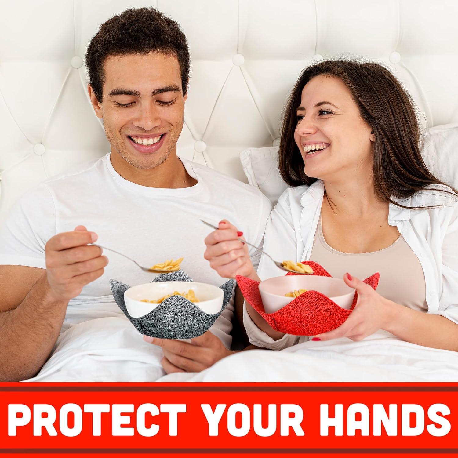 SHILA Bowl Snuggies, Multicolor Set of 5 Microwave-Safe Hot Bowl Holders to Keep Your Hands Cool and Your Food Warm, Polyester & Sponge Heat Resistant Dish Pads for Soup, Rice and Pasta