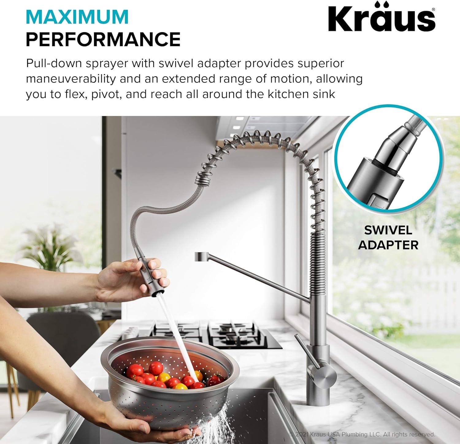 KRAUS Oletto Commercial Style Single Handle Pull Down Kitchen Faucet with QuickDock Top Mount Installation Assembly