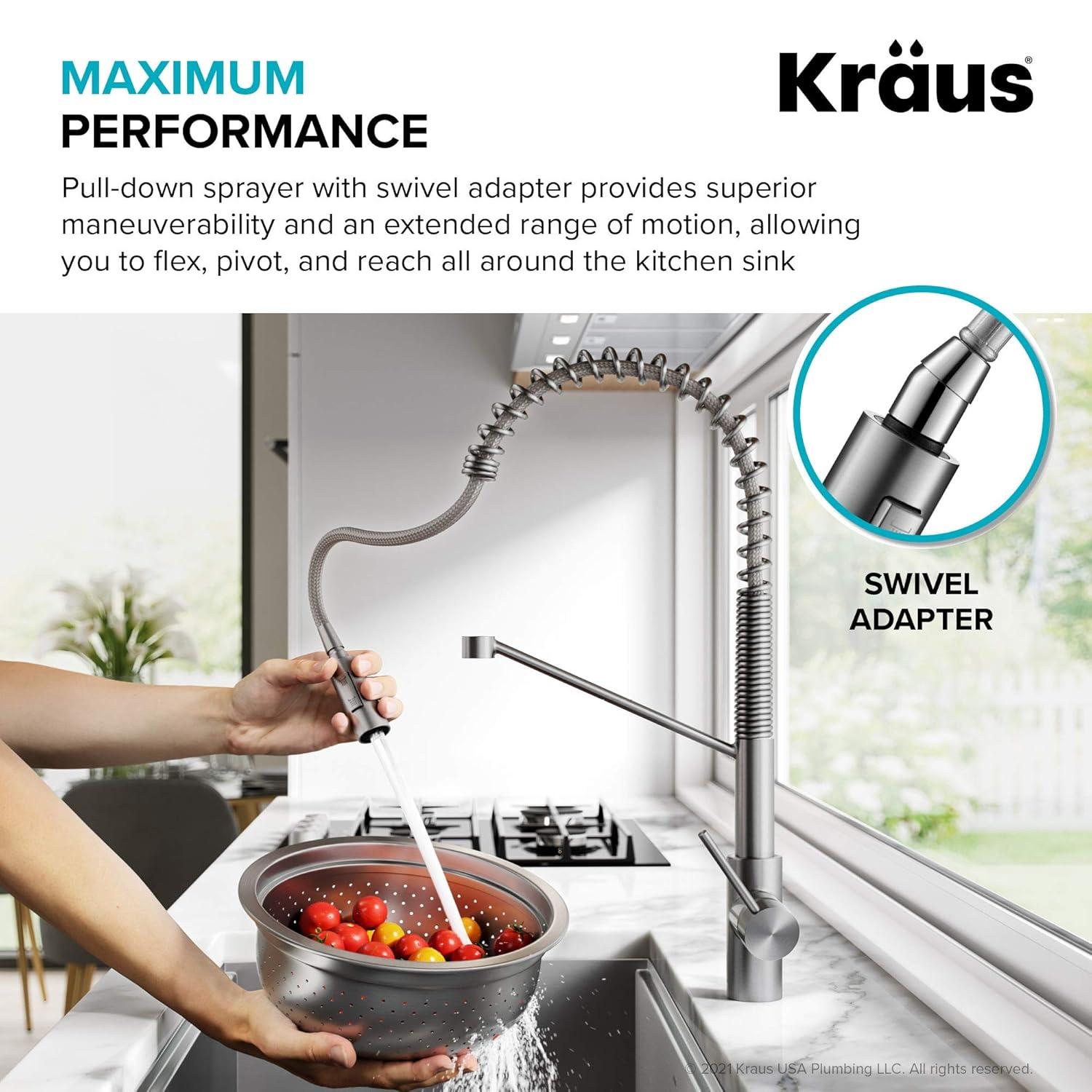 KRAUS Oletto Commercial Style Single Handle Pull Down Kitchen Faucet with QuickDock Top Mount Installation Assembly