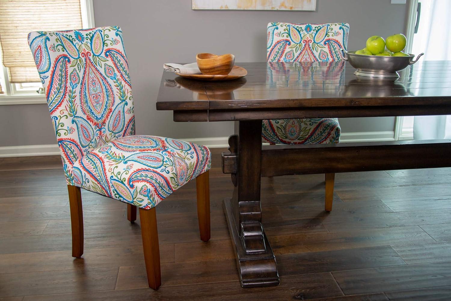 Classic Multicolor Linen and Wood Parsons Side Chair Set