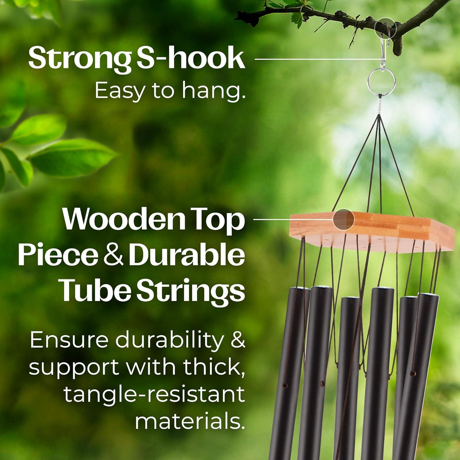 UpBlend Outdoors Wind Chimes for Outside, Gift for Mom, Deep Tone, Sympathy Gifts for Loss of Loved One, Patio Decoration, Memorial Windchimes, 29" Black