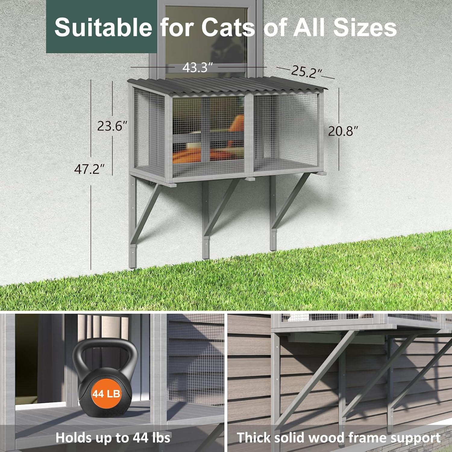 Tucker Murphy Pet™ Cat Catio,Cat Window Perch for Large Indoor Cats - Expandable Wooden Cat Window Box Enclosure for Multi Cats,