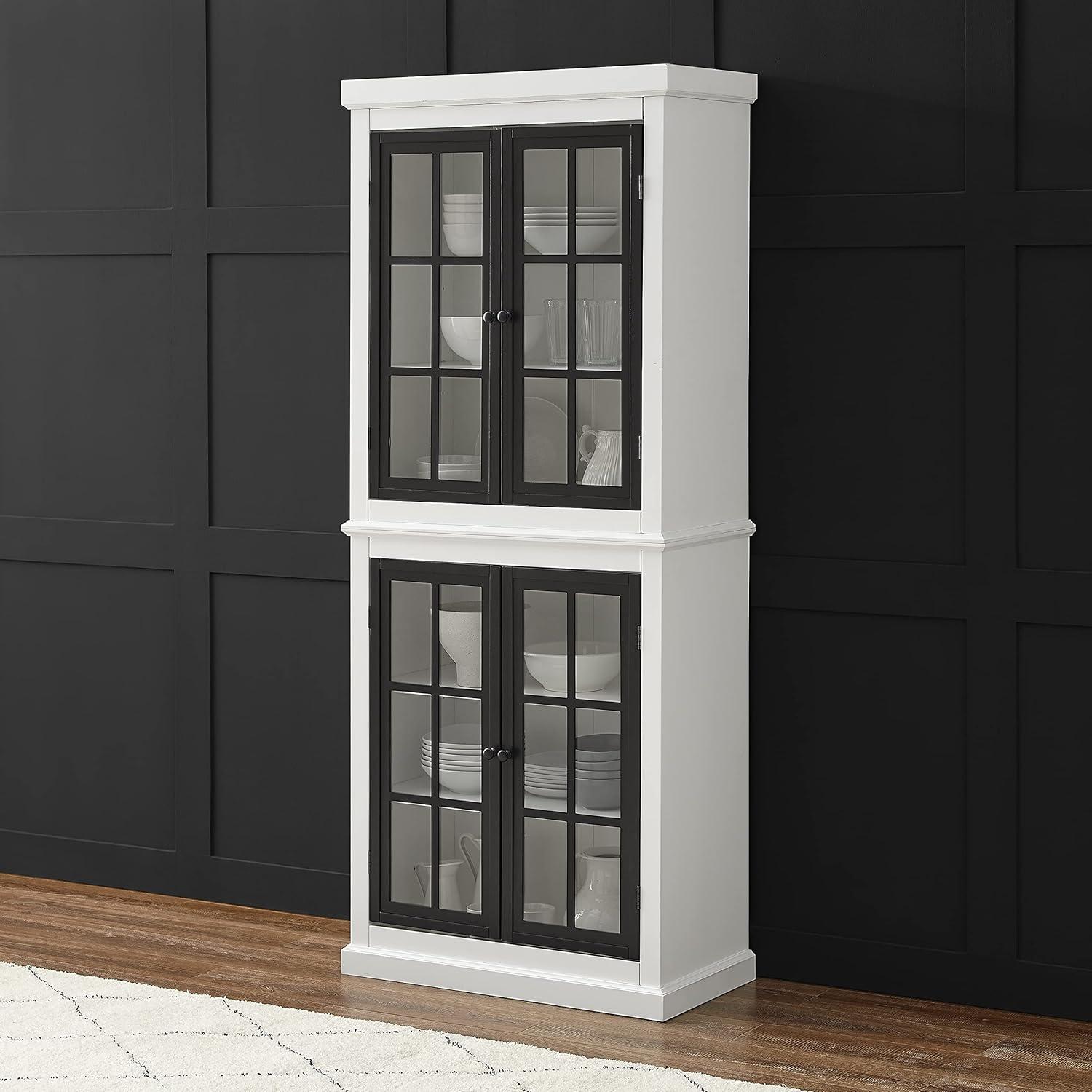 Cecily Tall Storage Pantry White/Matte Black - Crosley: French Country Style, 2 Adjustable Shelves