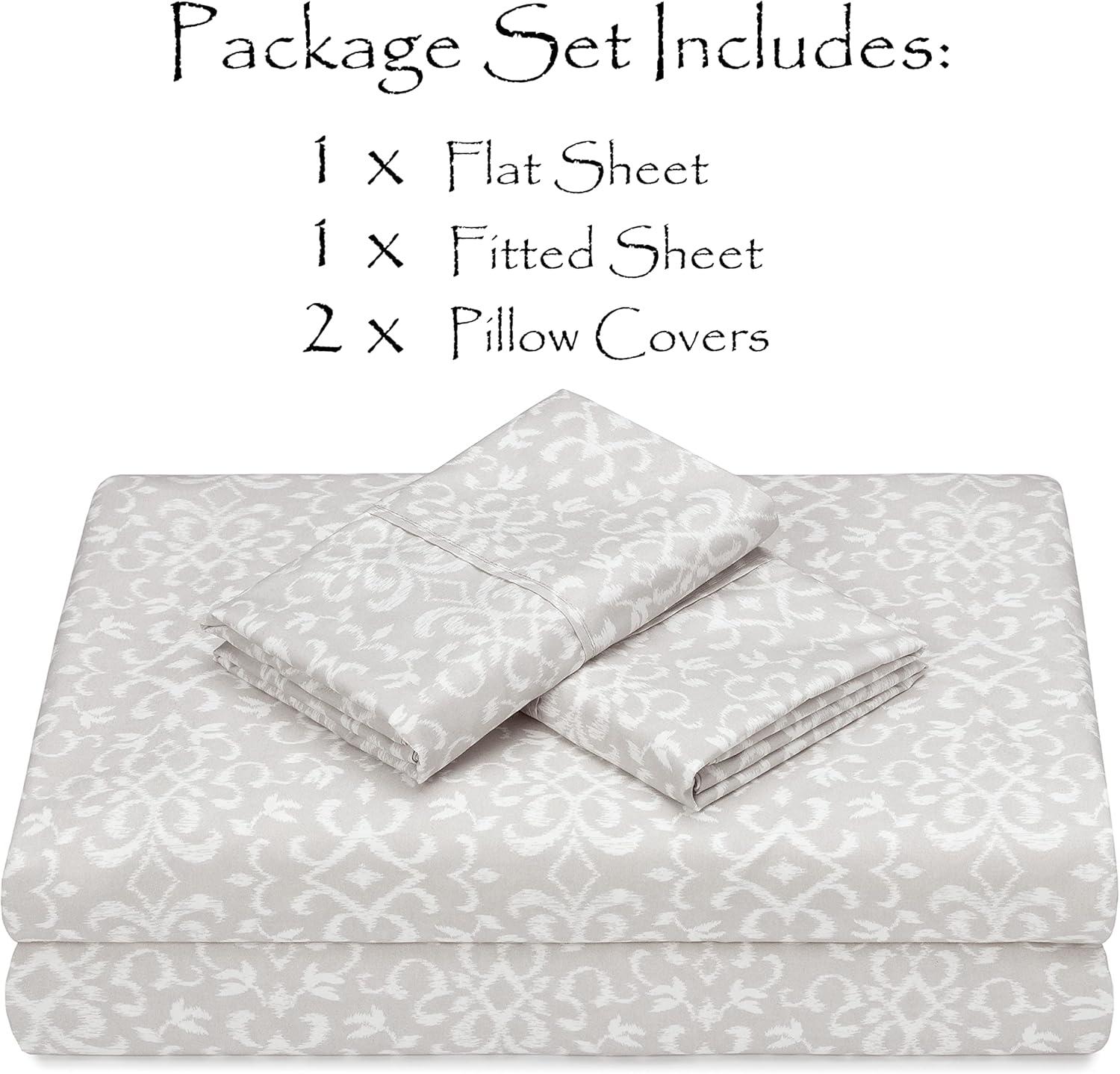 Chanasya Damask Ikat Gray White Print Microfiber Sheet Set