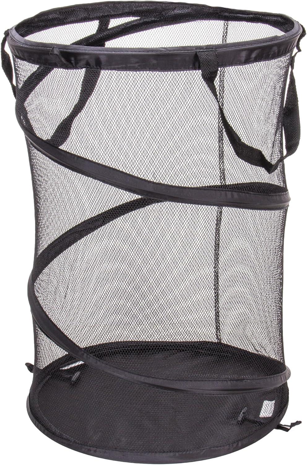 Pop-Up Mesh Laundry Hamper, Springform Steel Frame, Mesh Lining for Air Circulation, Large Capacity, Easy Set-Up, Compact Storage, Black