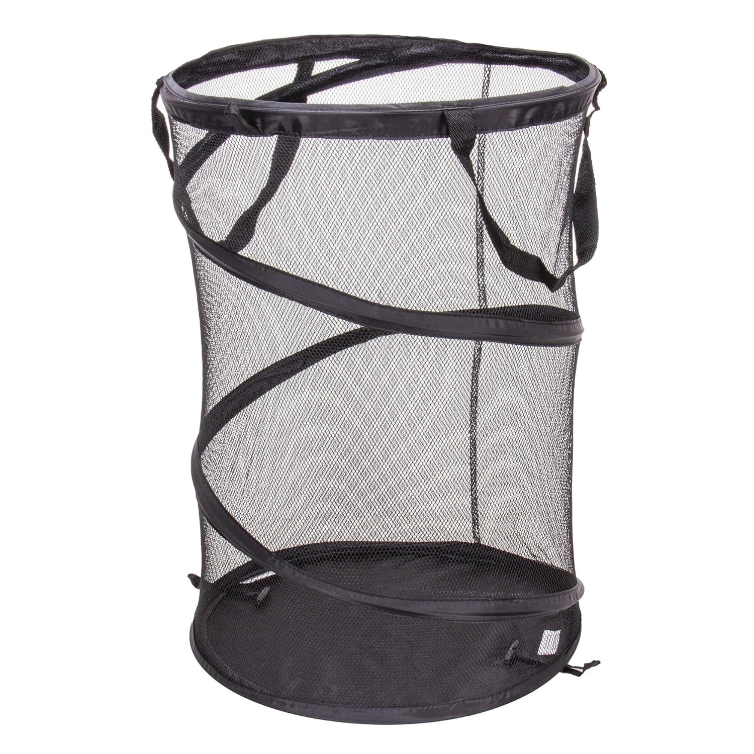 Pop-Up Mesh Laundry Hamper, Springform Steel Frame, Mesh Lining for Air Circulation, Large Capacity, Easy Set-Up, Compact Storage, Black