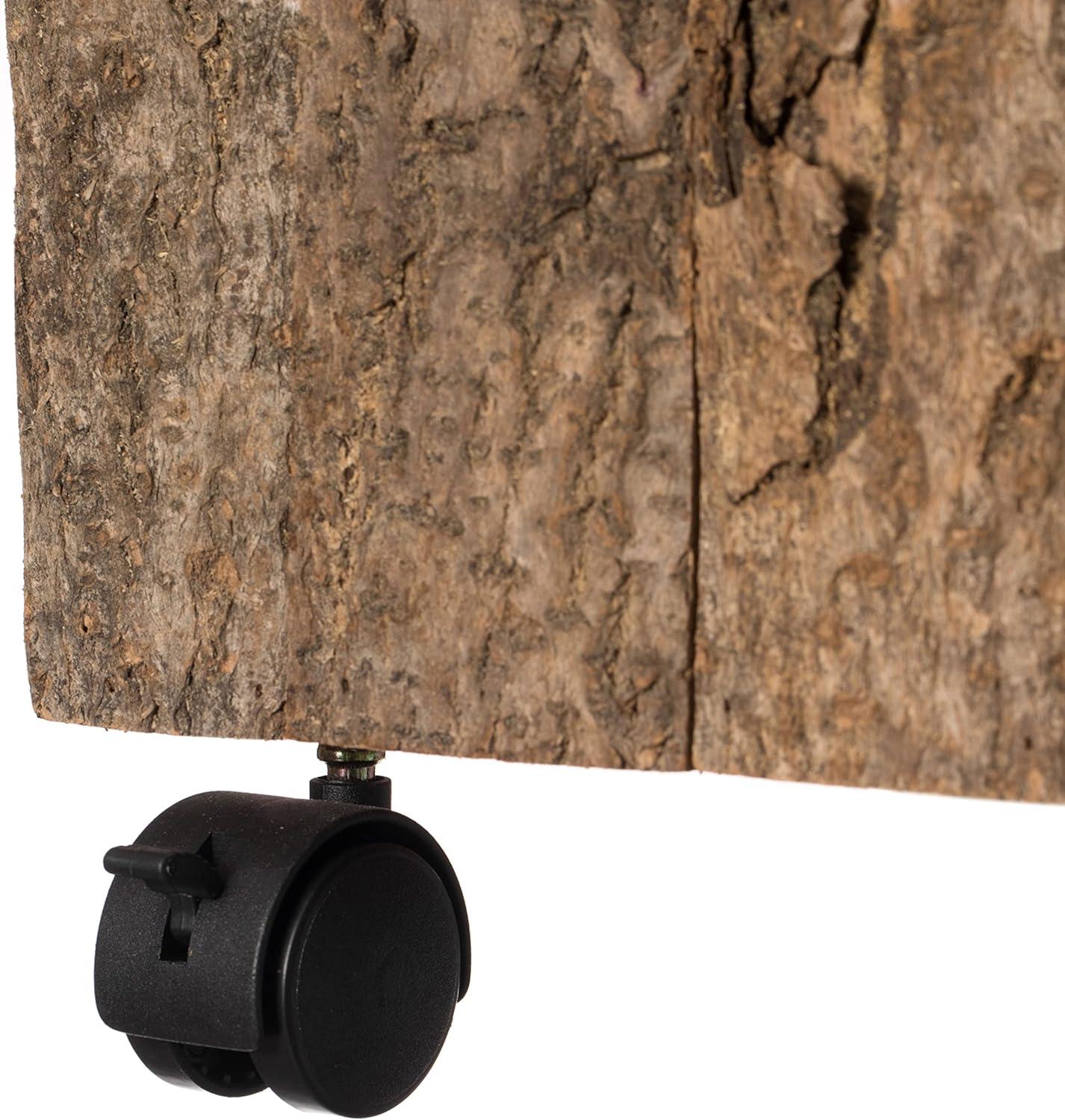 Vintiquewise Accent Decorative Natural Wooden Square Stump Stool, with Wheels for Indoor and Outdoor