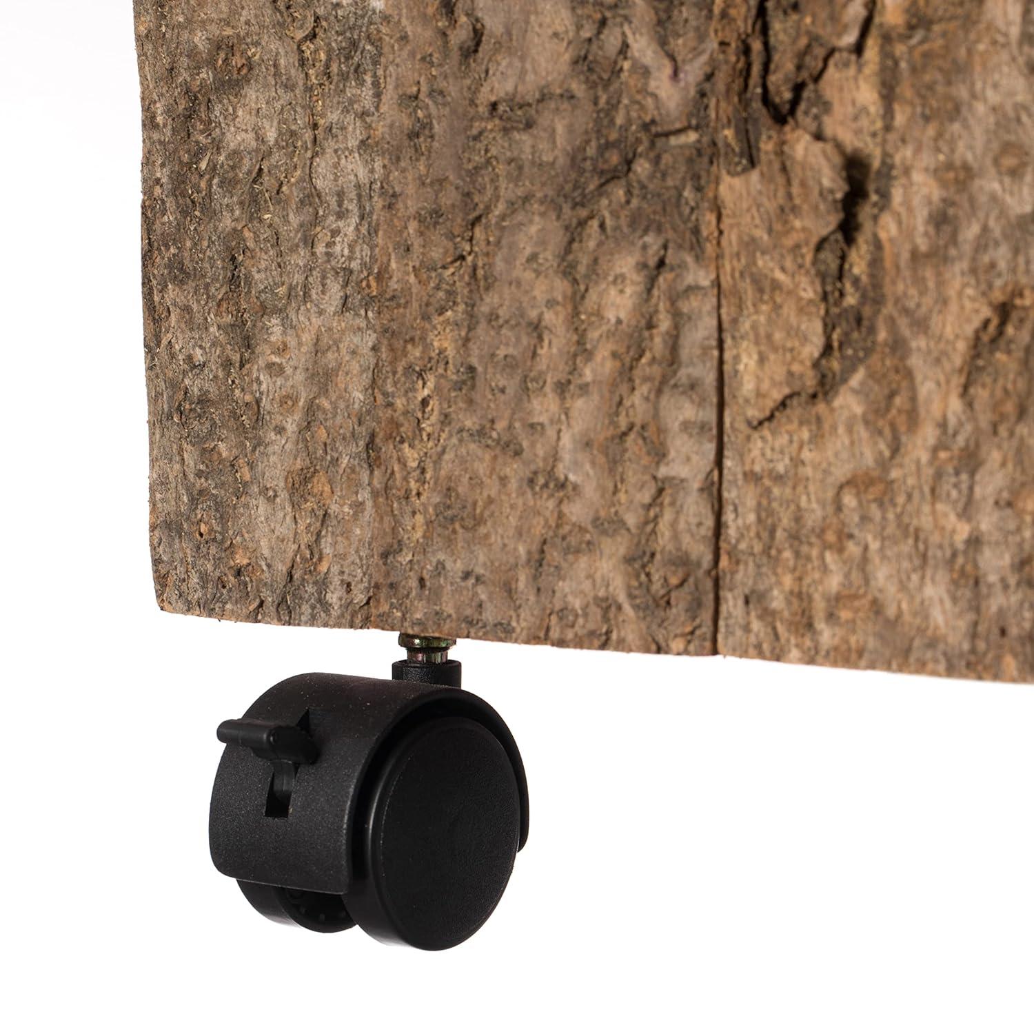 Vintiquewise Accent Decorative Natural Wooden Square Stump Stool, with Wheels for Indoor and Outdoor