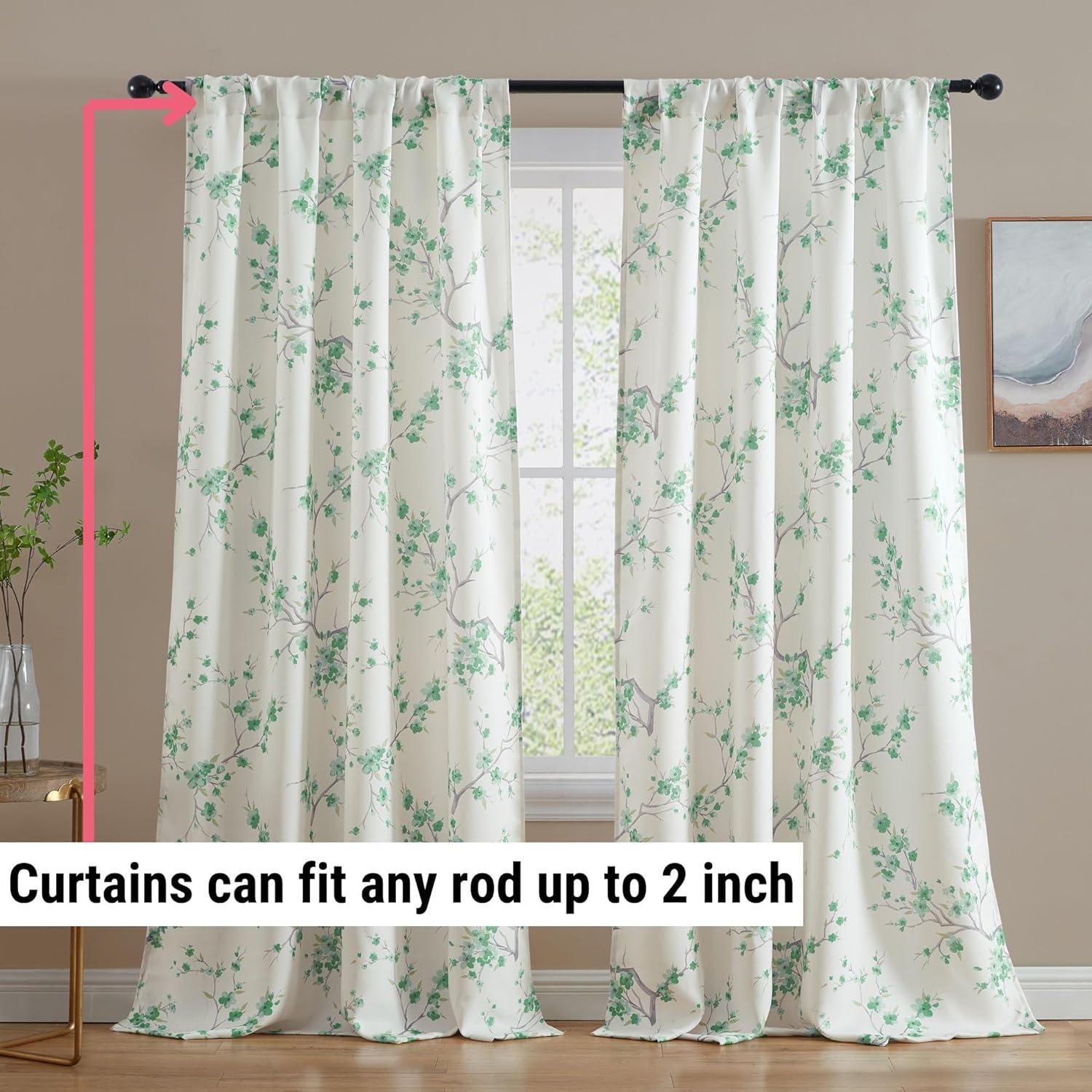 HLC.ME Jasmine Floral Patterned Window Rod Pocket Curtains - Light Blocking Darkening Window Panels, Set of 2 - Seafoam Green, 52 W x 84 L