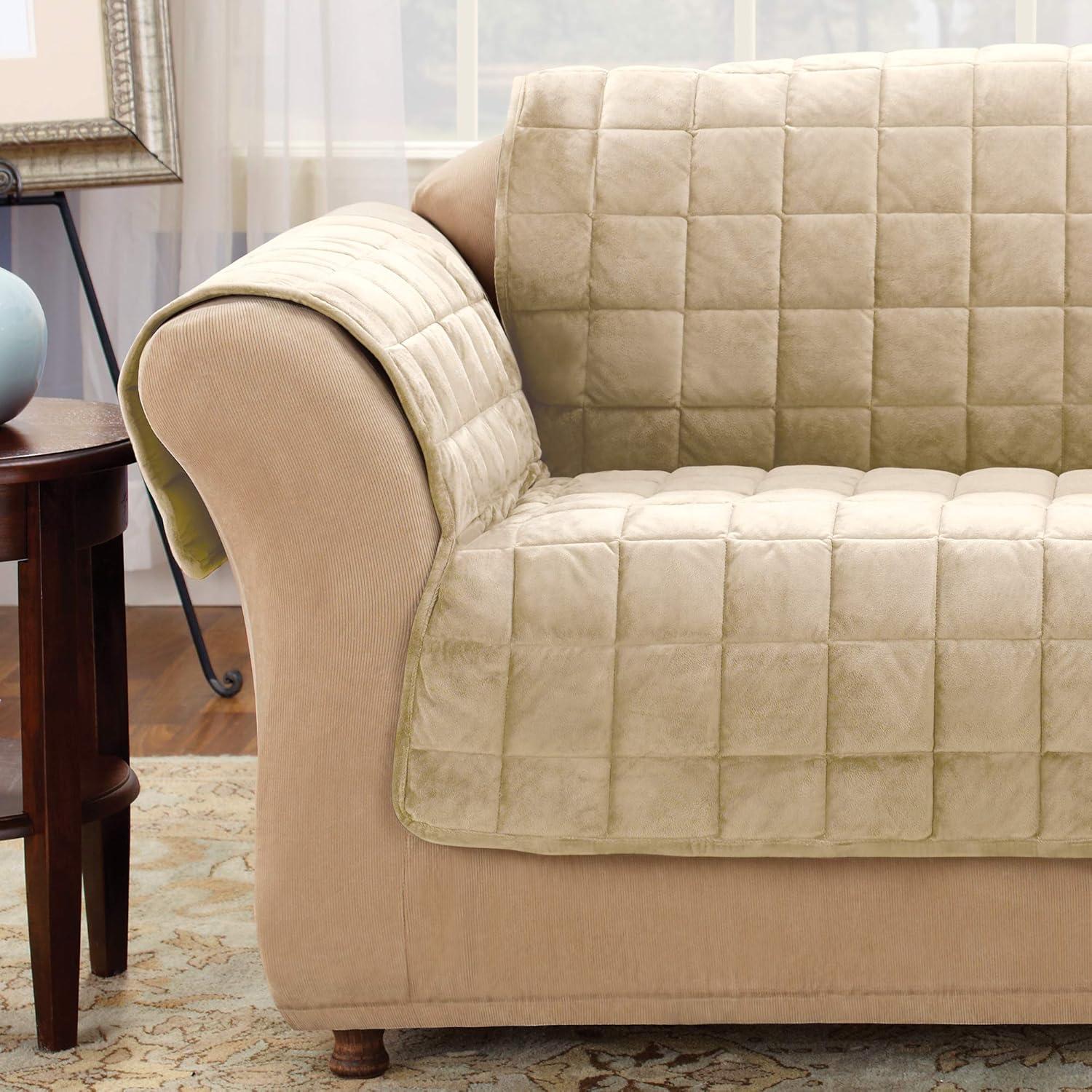 Deluxe Ivory Quilted Velvet Pet Sofa Cover, 76"x50"