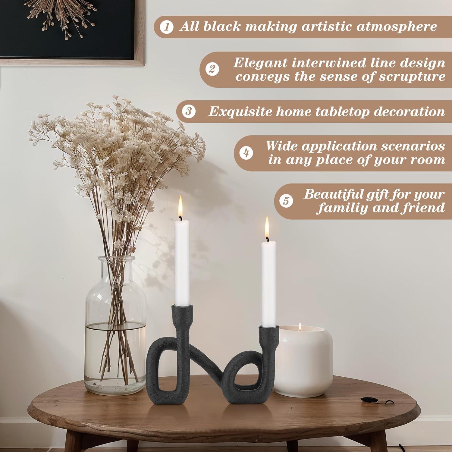 Storied Home Decorative Resin Double Taper Candle Holder, Black