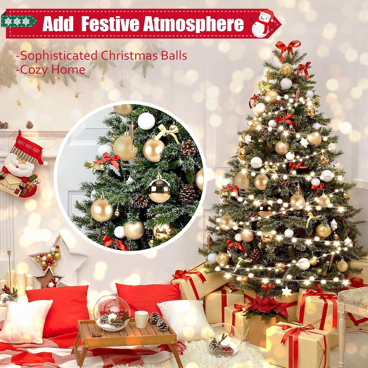 TranquilBliss Christmas Ball Ornaments 24pcs 1.57-Inch Tree Decorations - Ideal for Xmas Tree, Holiday Party, Wreath & Tabletop Decor(Champagne)