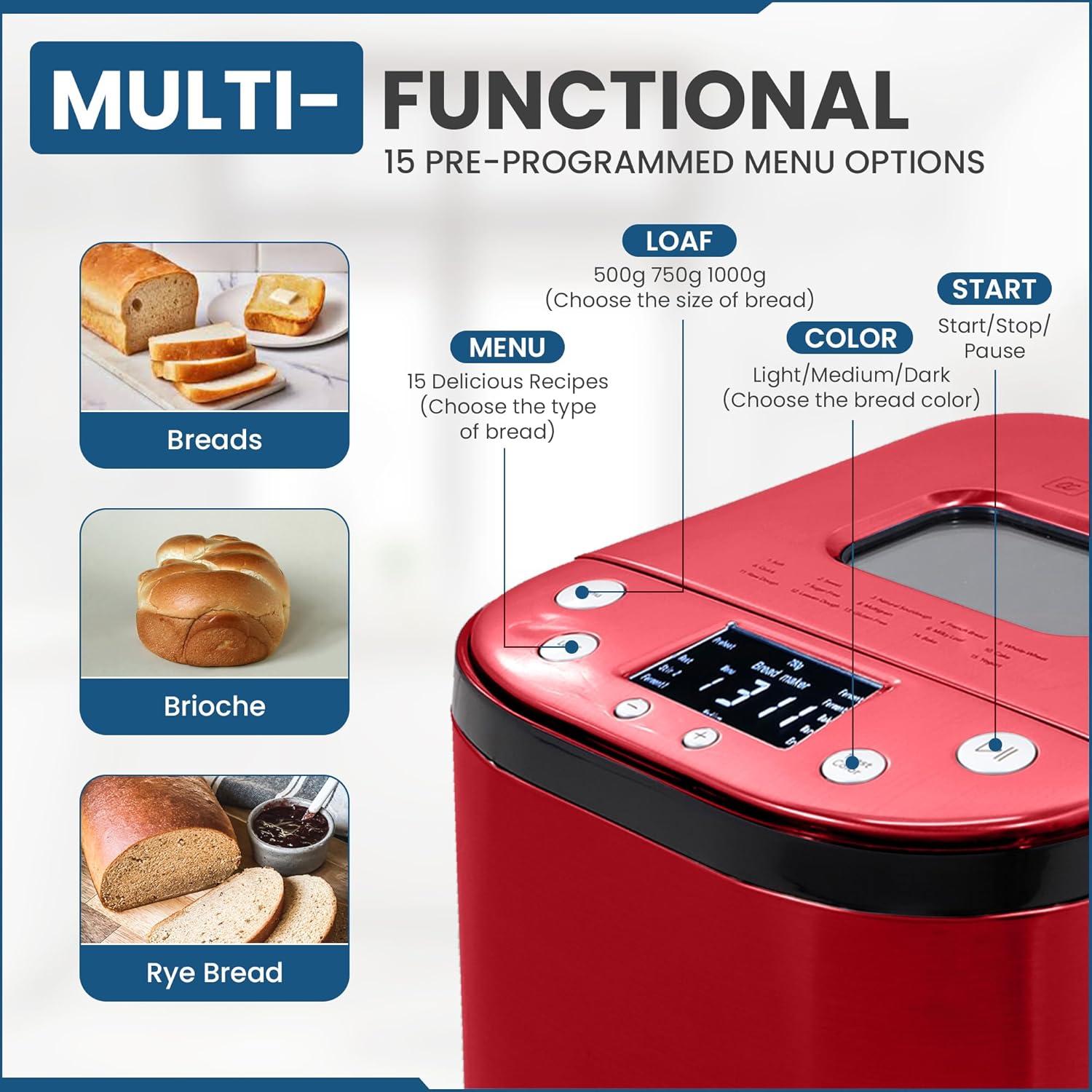 CULINARY CHEF Automatic Bread Maker, Red