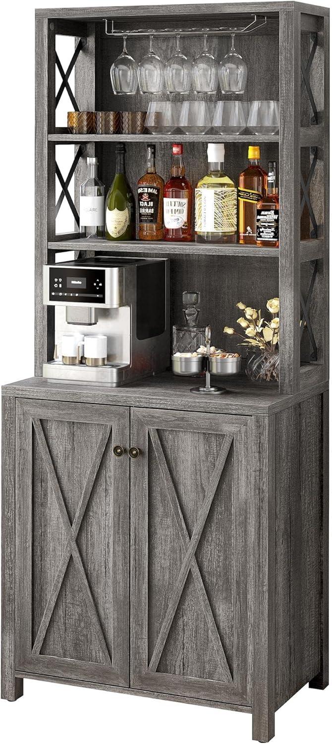 Moasis Bar Cabinet for Liquor and Glasses Dining Kitchen Cabinet with Wine Rack White