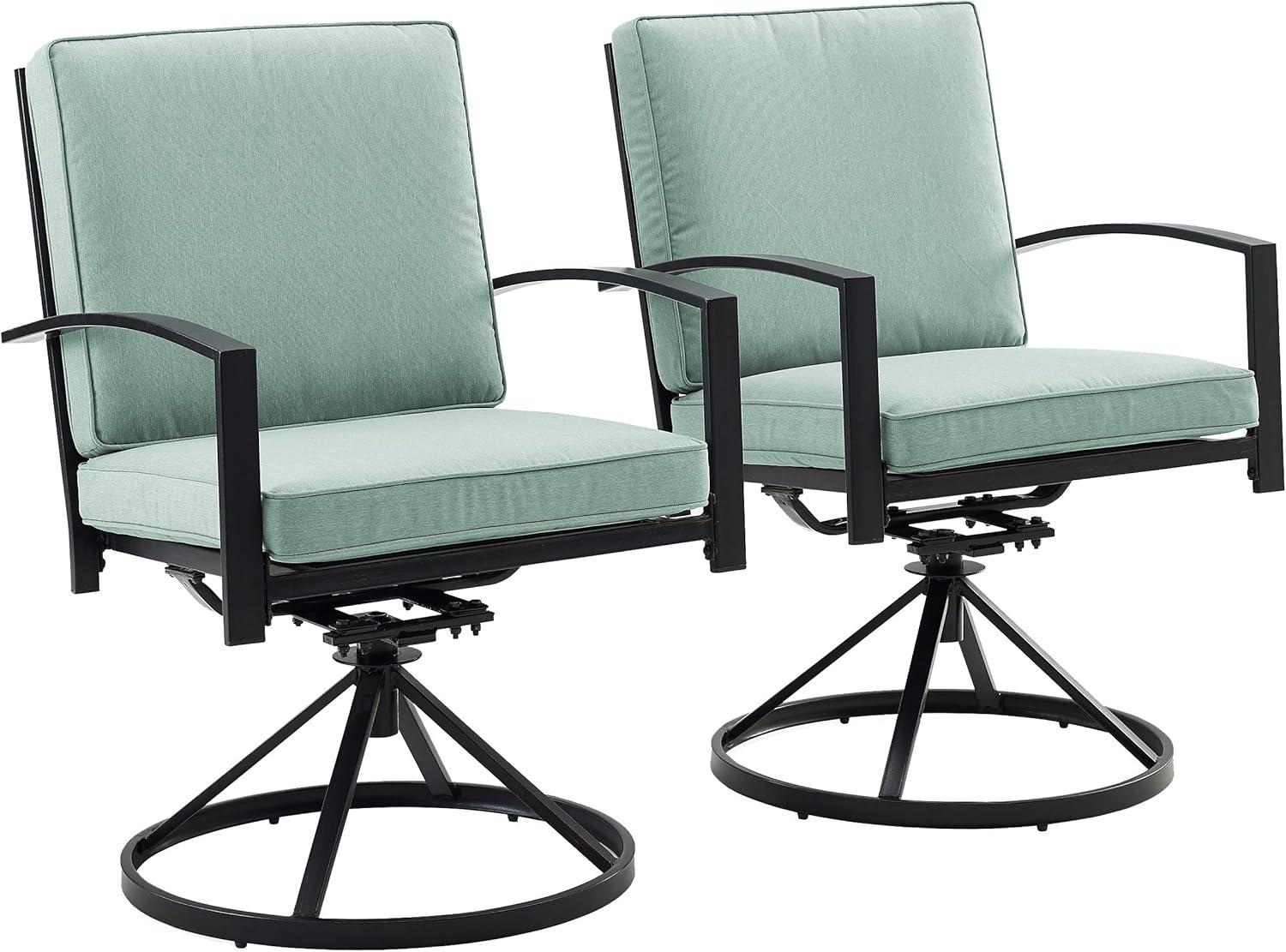 Crosley Furniture Kaplan Fabric Outdoor Swivel Chair Set in Green (Set of 2)