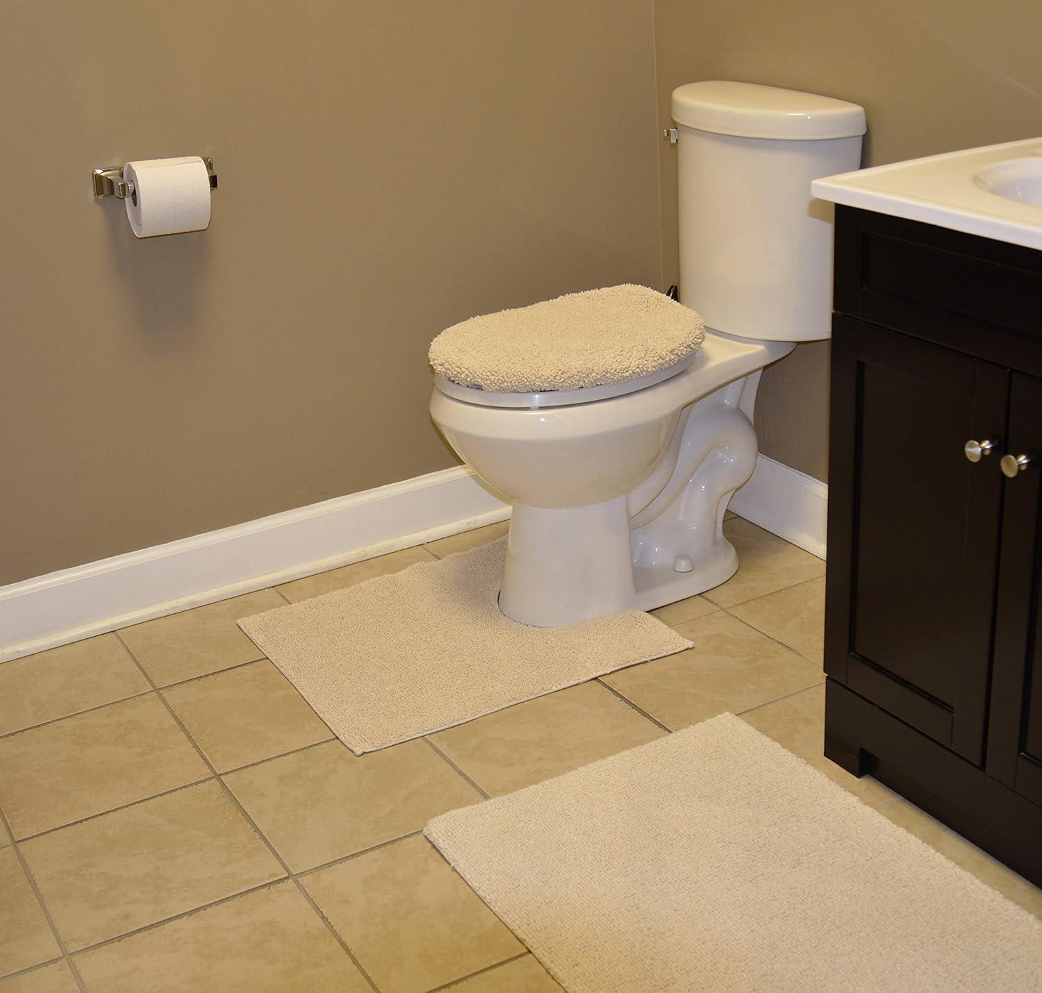 Garland Rug Queen Cotton Washable Bath Rug Set, 3 Piece Set (21"x34" Bath Rug, Contour Rug, & Toilet Lid) Natural