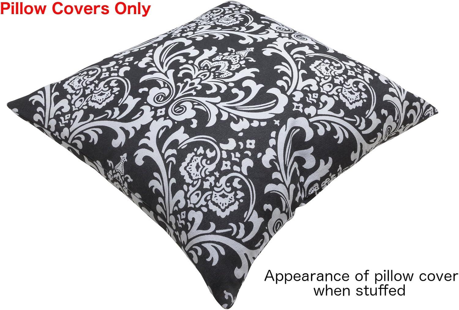 TreeWool (Pack of 2) Damask Accent Decorative Cotton Throw Pillow Covers (20 x 20 Inches, Black)