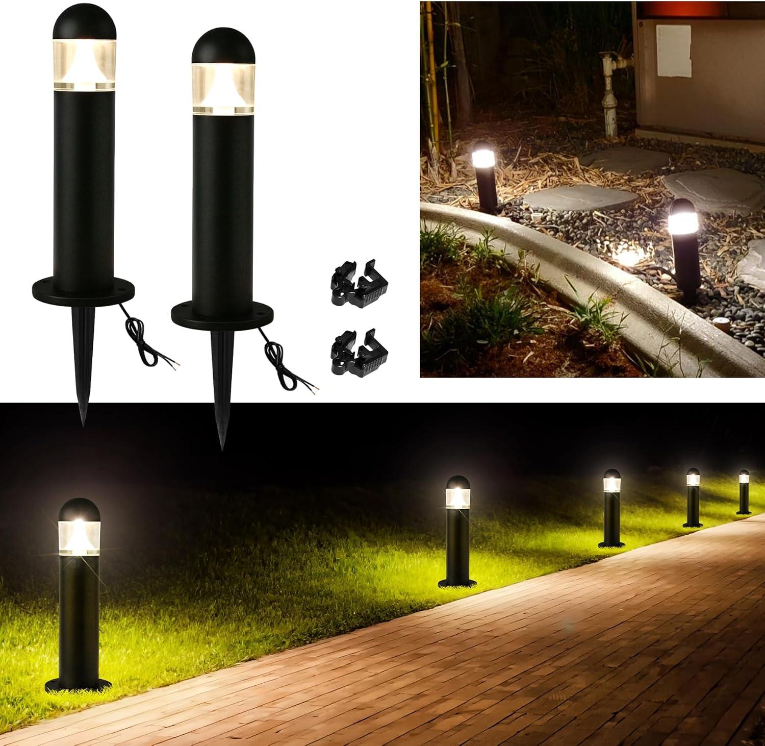 6 Pack Low Voltage Landscape Pathway Lights, 12V LED Bollard Light IP67 Waterproof, Outdoor Driveway Walkway Wired Lights (Included Connector) - Yard Garden Lawn, 2700K Warm White