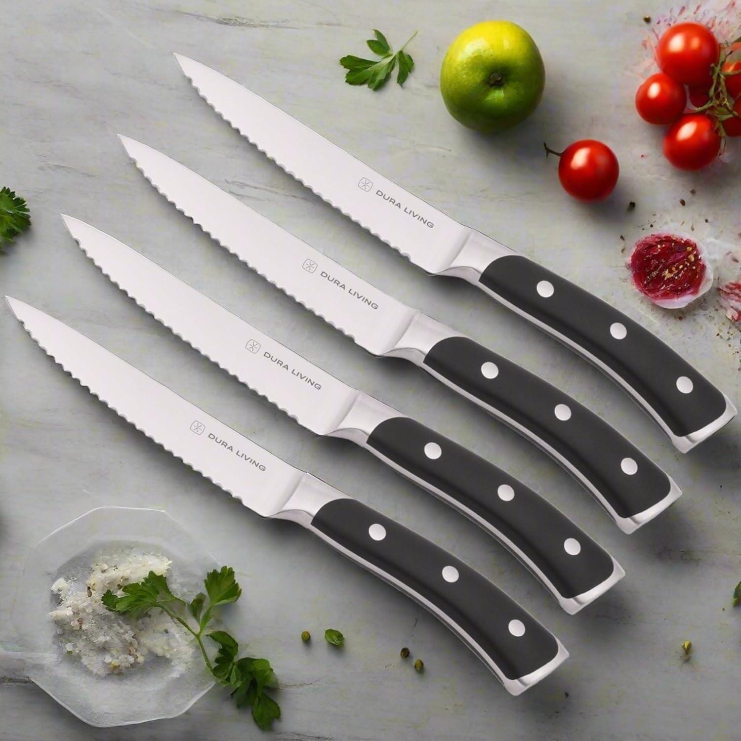 Dura Culina® Elite Series 8 Piece Stainless Steel Steak Knife Set, Black