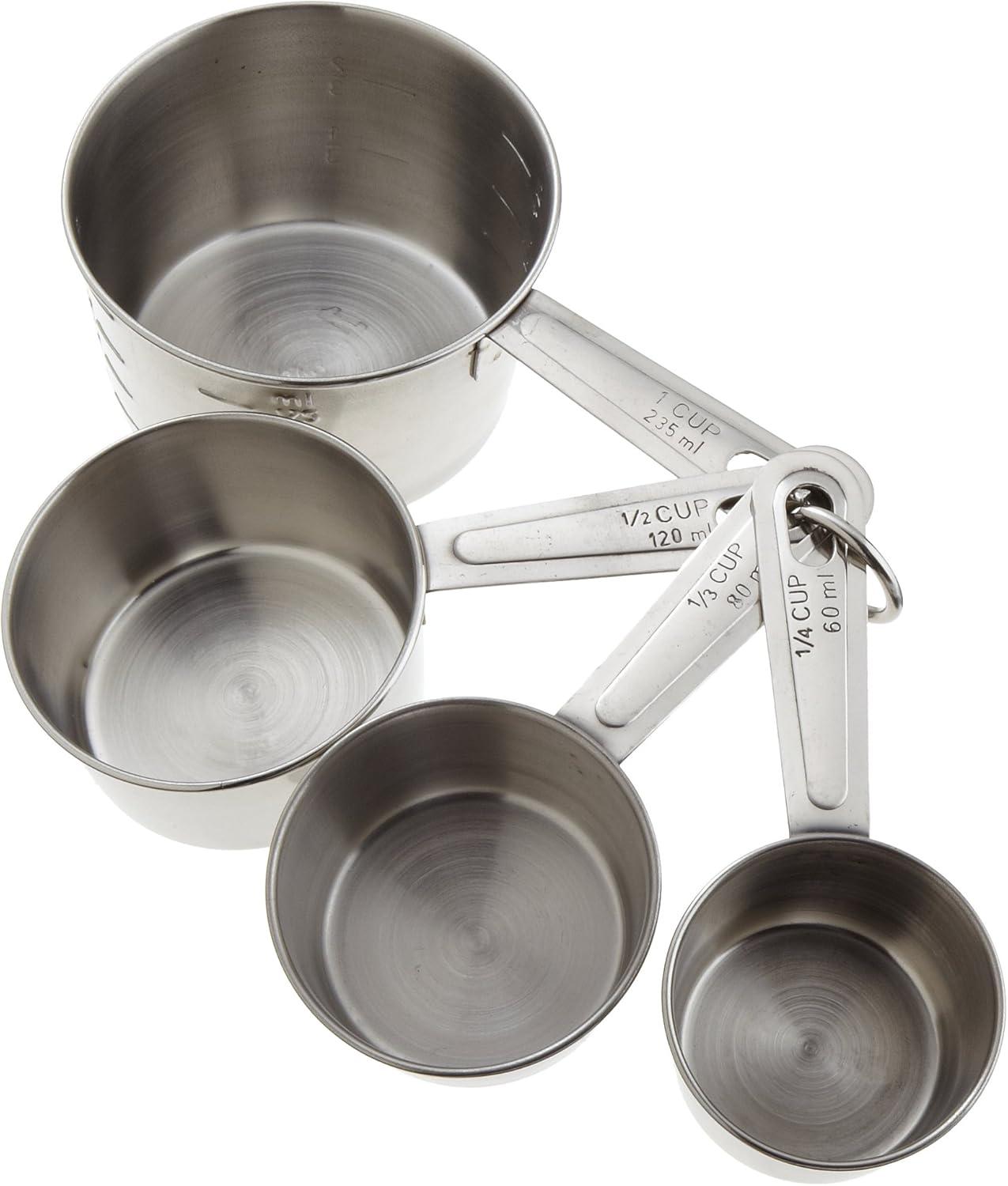 Huarll Holiday Clearance Measuring Tools, 4 Piece Stainless Measuring Cup Set With Storage Ring Silver, 4-Piece Measuring Cup and Spoon Set Silver