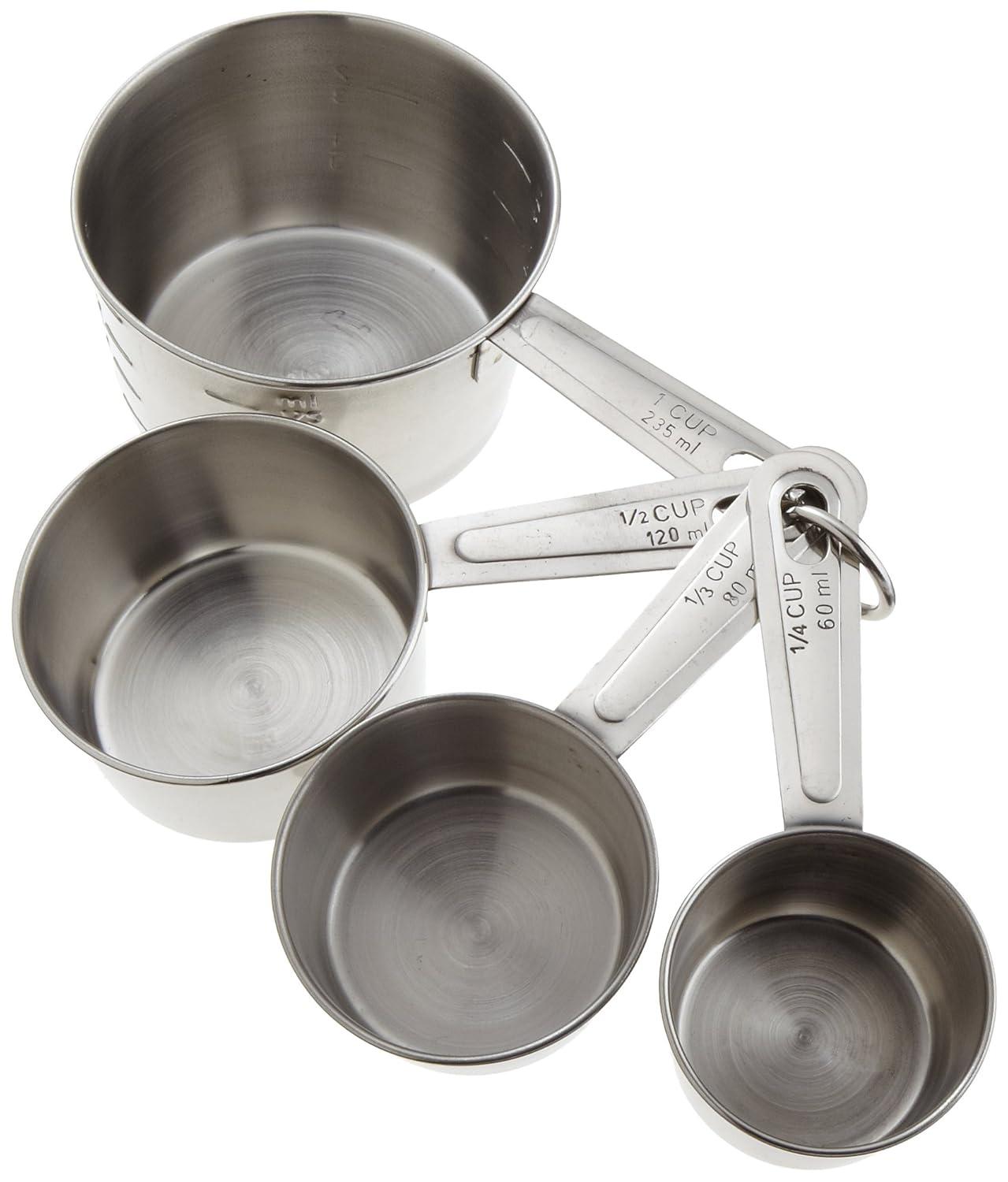 Huarll Holiday Clearance Measuring Tools, 4 Piece Stainless Measuring Cup Set With Storage Ring Silver, 4-Piece Measuring Cup and Spoon Set Silver
