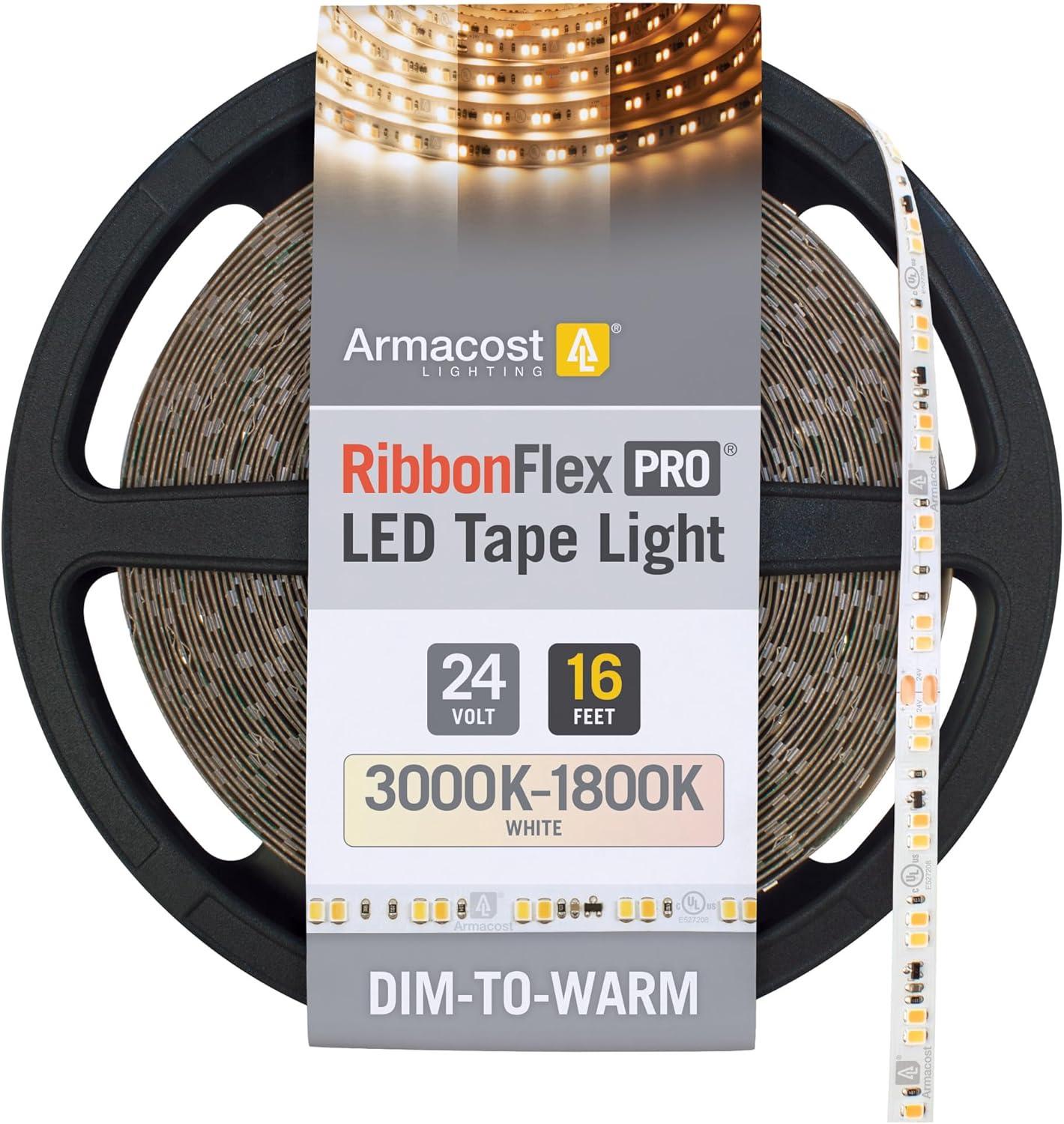 RibbonFlex Pro 24V White Dim-to-Warm LED Tape Light, 16 Feet