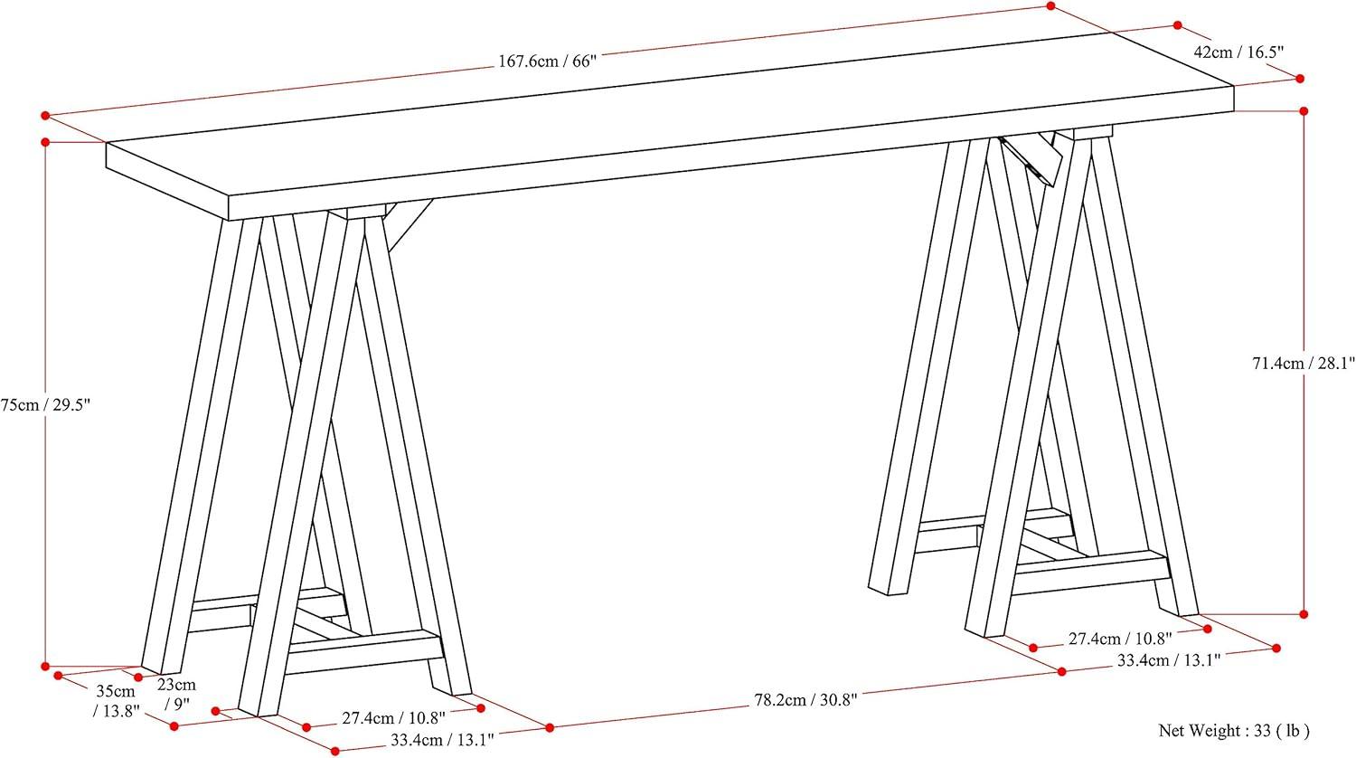 Simpli Home Sawhorse Solid Wood Wide Console Sofa Table In Distressed Grey