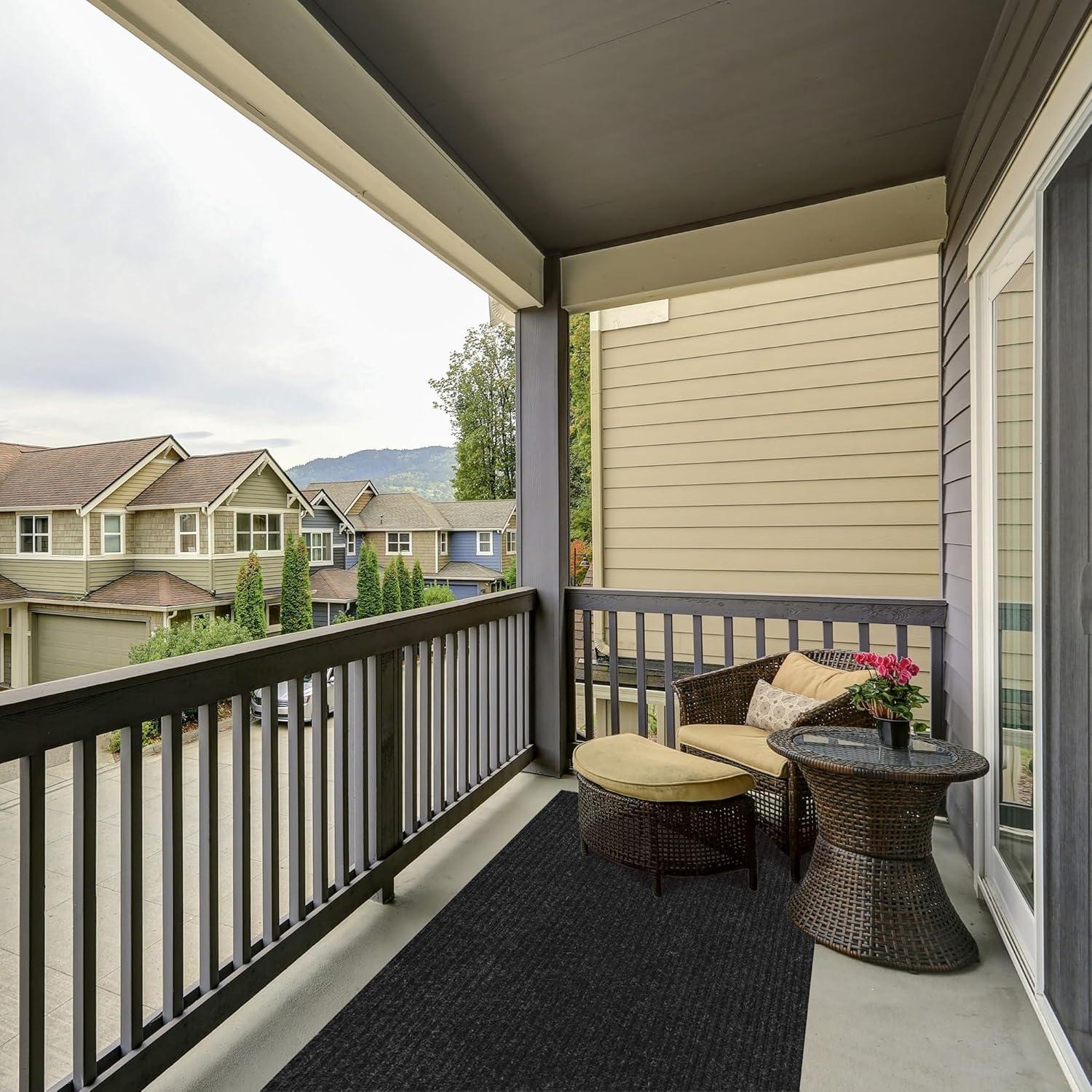 Ottomanson Stepwell Collection Utility Ribbed Garage Mat/Patio/Long Hallway Runner Rug, Black