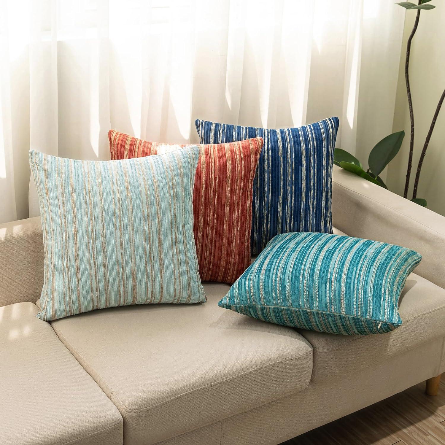 Yeiotsy Pillow Cases Blue, Pack of 2, Decorative Throw Pillow Covers Striped Bohemia Couch Cushion Covers for Sofa Home Decor (Light Blue, 18 X 18 Inches)