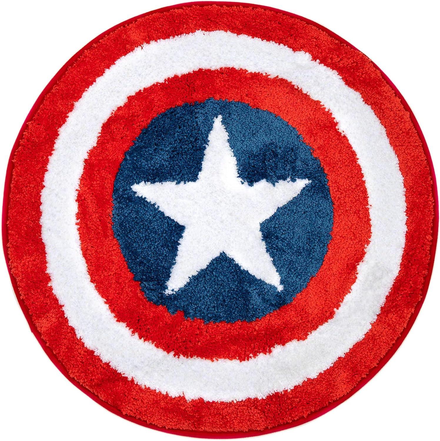Marvel Avengers Captain America Shield 20"x30" 1 Pack Red, White and Blue Bath Rug, 100% Microfiber