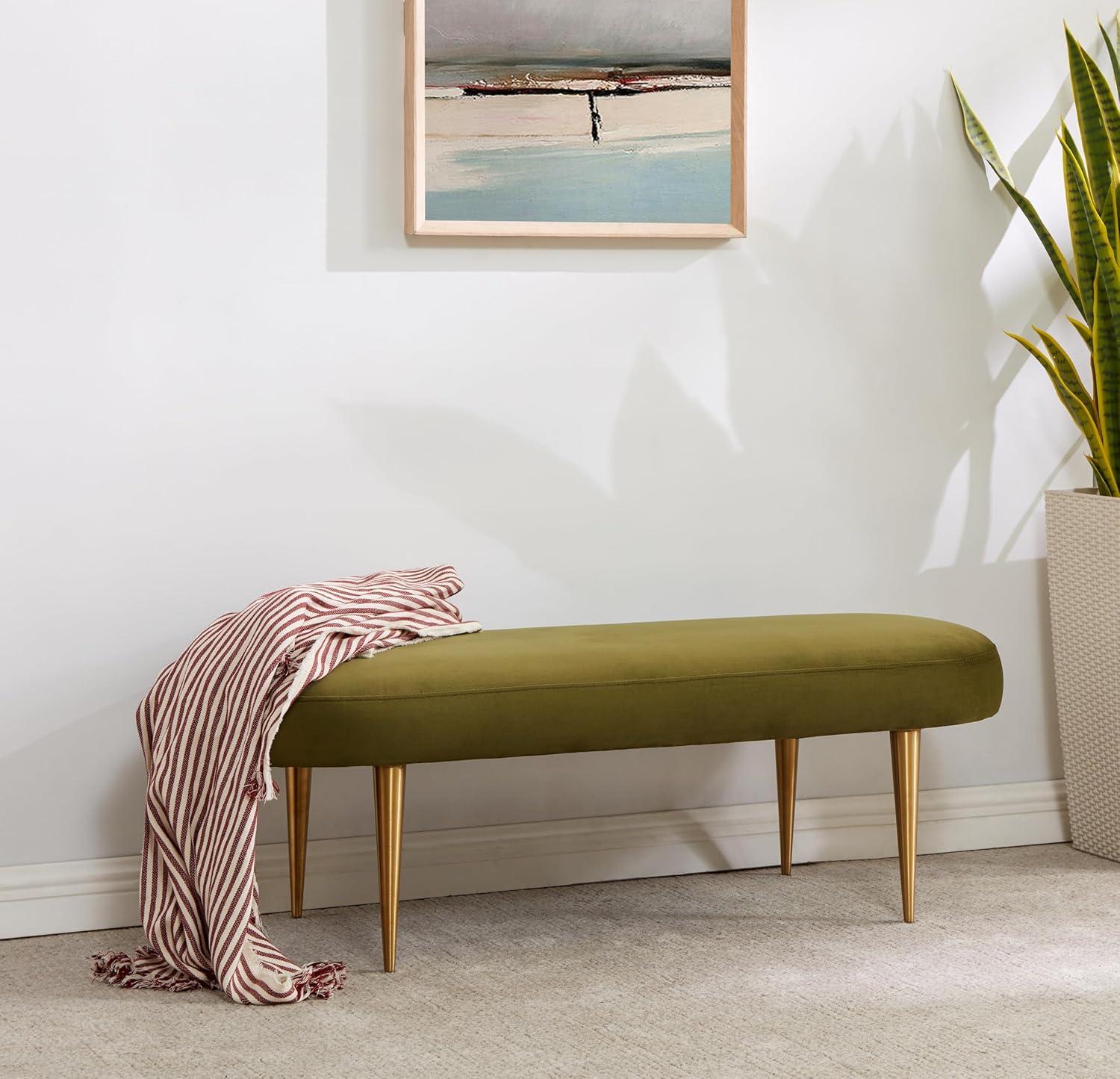 SAFAVIEH Couture Corinne Oval Solid Velvet Contemporary Bench, Olive Green