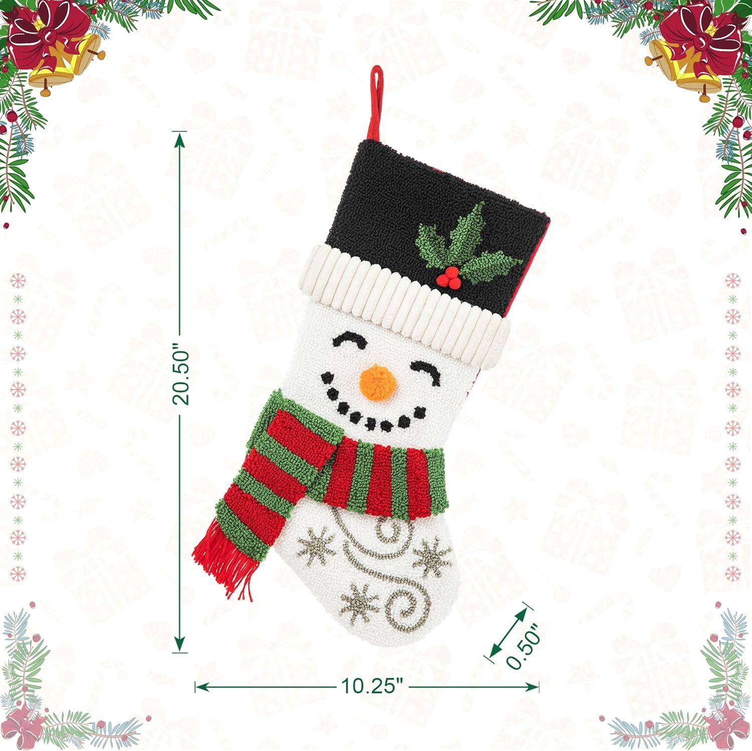 Snowman and Santa 20.5" Hooked Christmas Stockings Set