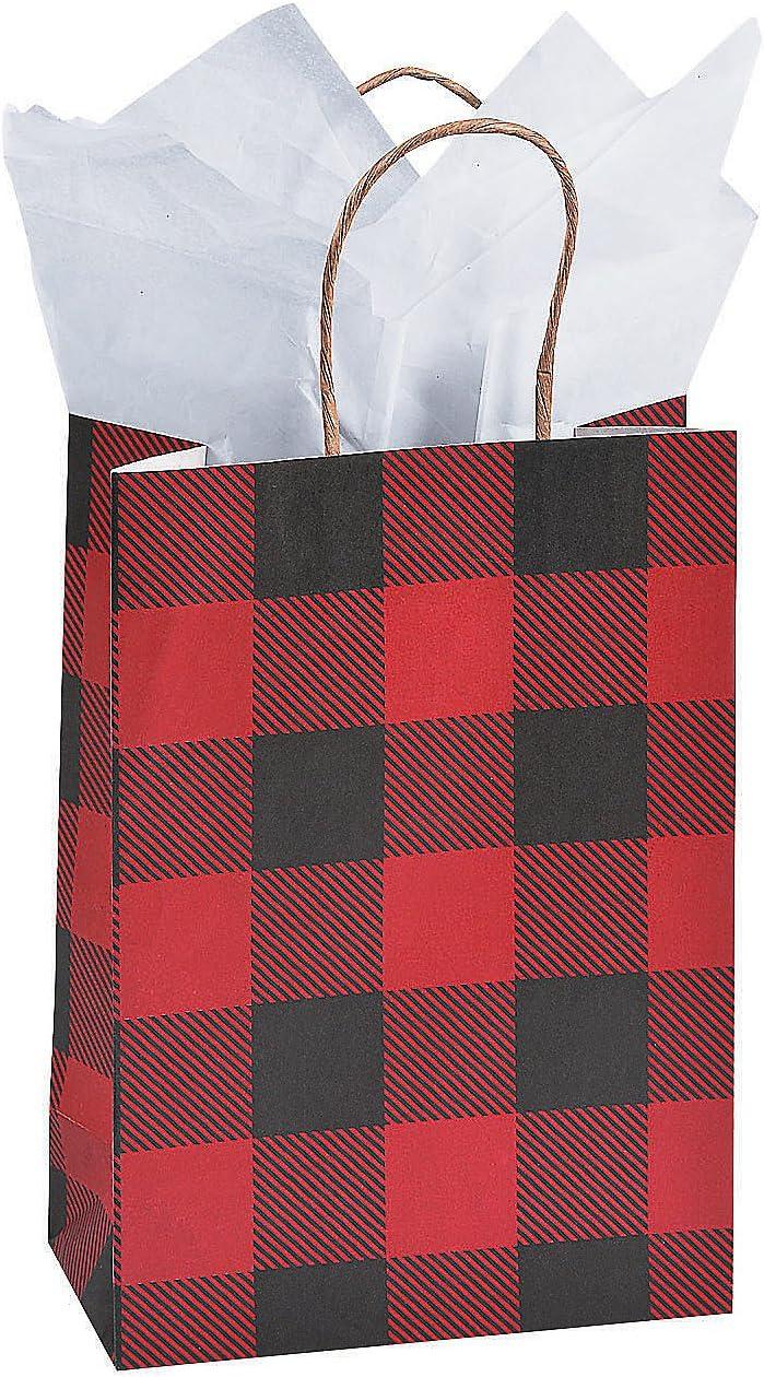 Buffalo Plaid Sm Craft Bags - Party Supplies - 12 Pieces
