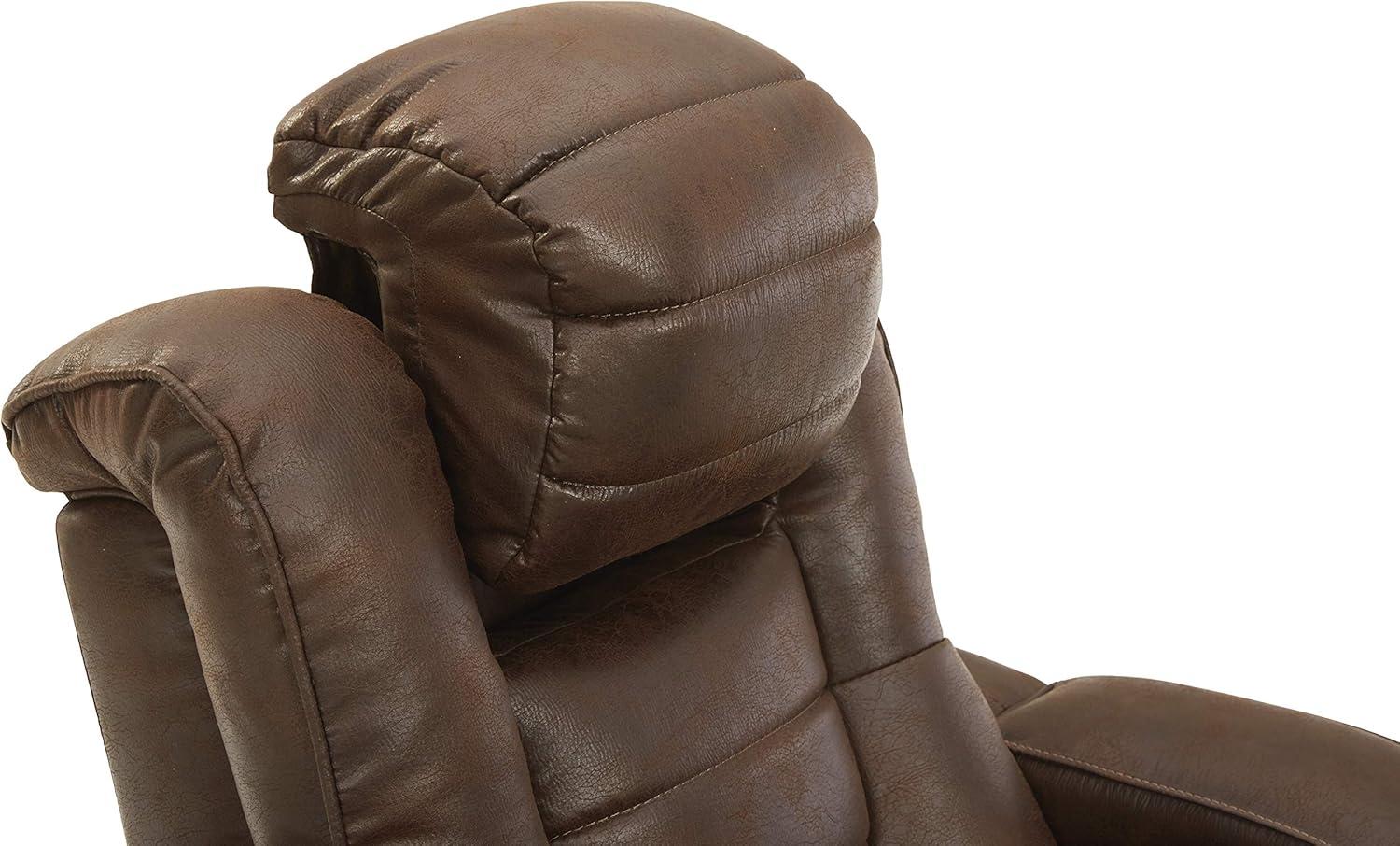 Transitional 38" Brown Faux Leather Power Recliner with Headrest